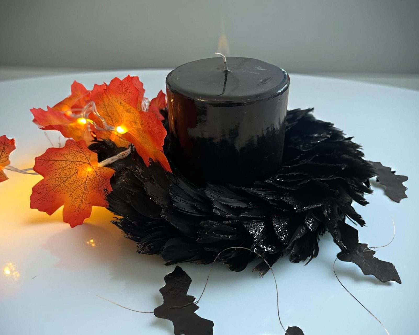 Feder Kranz schwarz Glitzer | Deko | 20 cm Durchmesser | Weihnachten Halloween