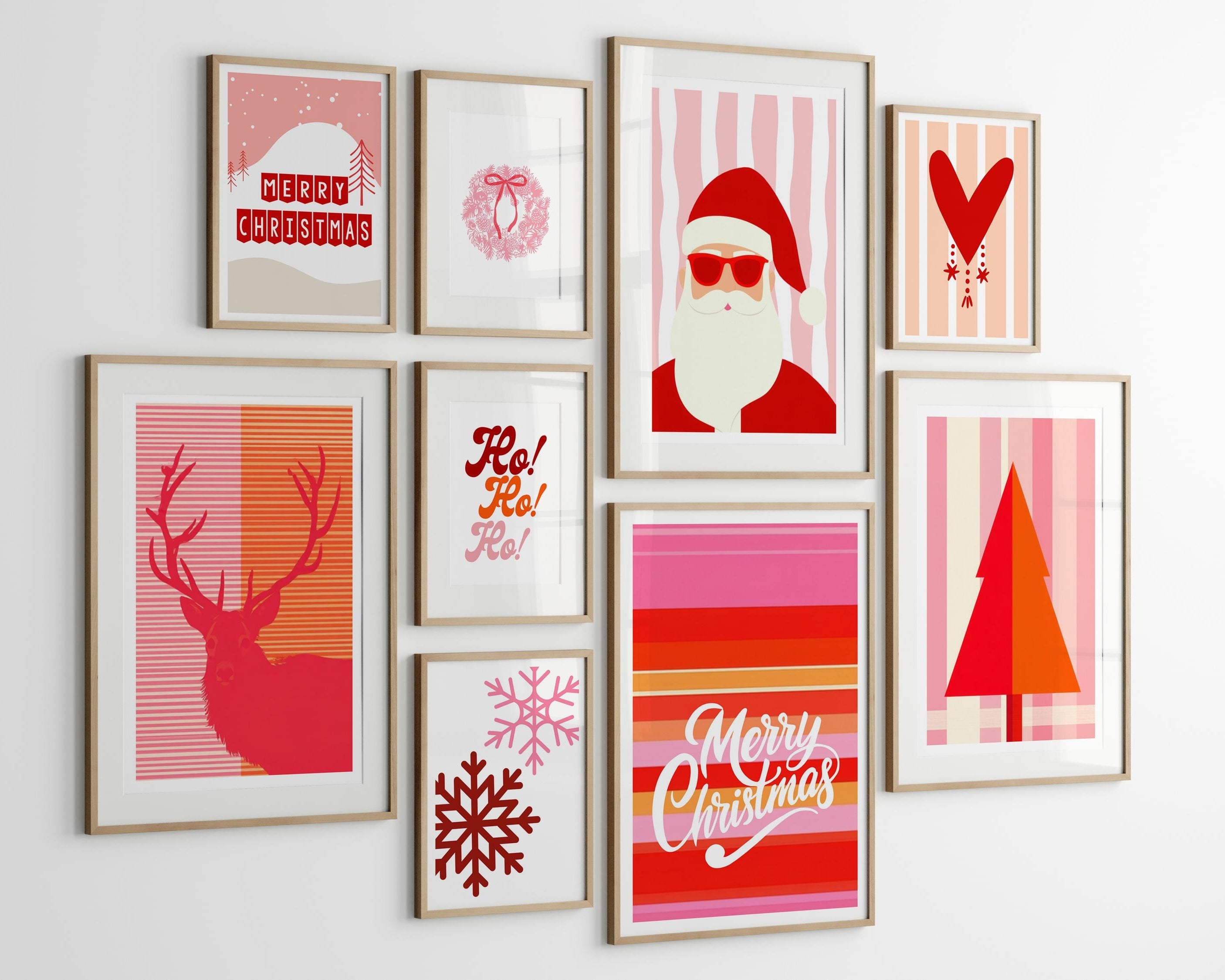 Weihnachts-Poster | 9 Grafik-Motive in Pink Rot Orange | digitaler download als PNG und JPG
