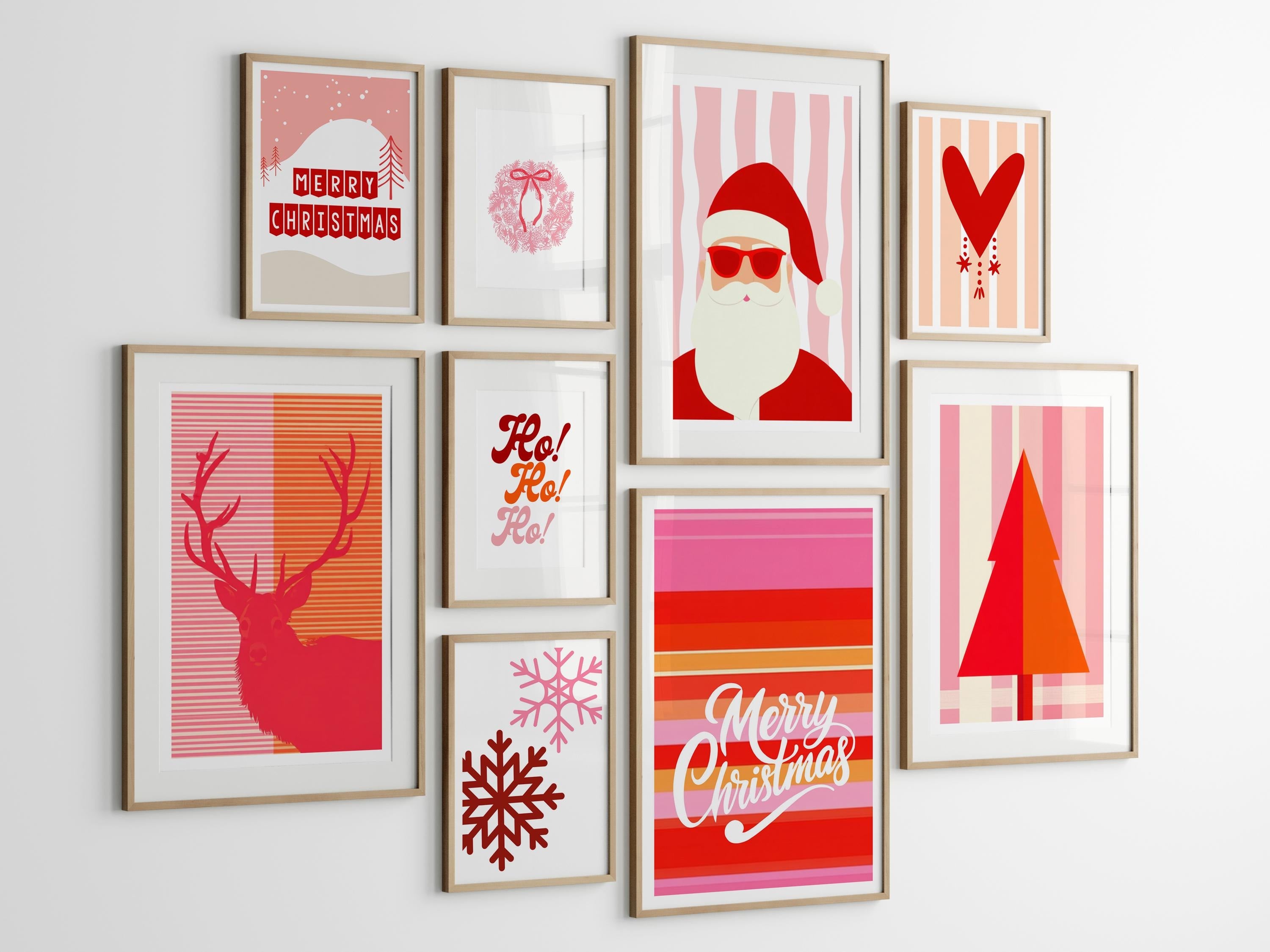 Weihnachts-Poster | 9 Grafik-Motive in Pink Rot Orange | digitaler download als PNG und JPG