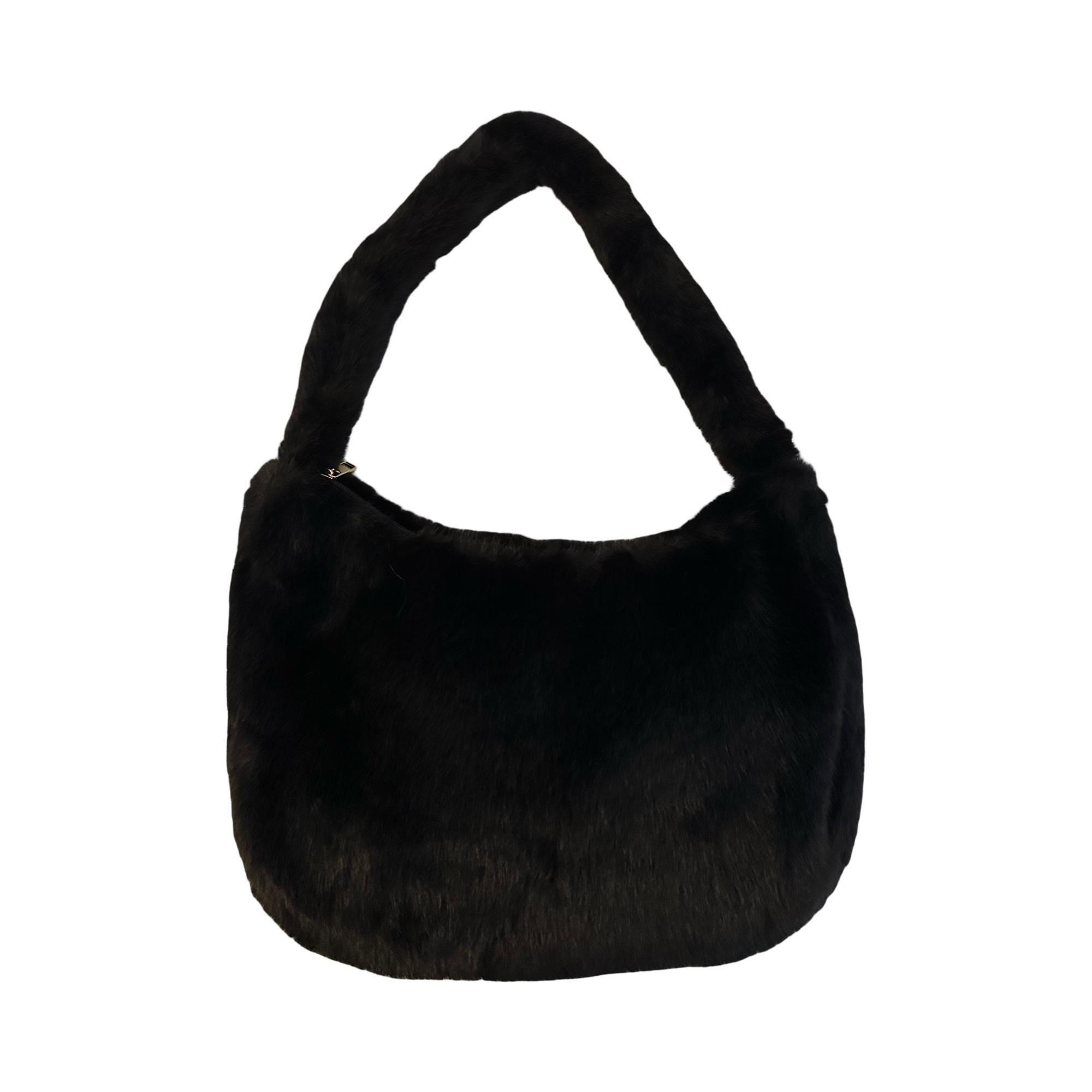 Schwarze Tasche aus Fell | Umhängetasche | Crossbody Bag | Fake Fur | kuscheliges Pelzimitat | Handtasche schwarz