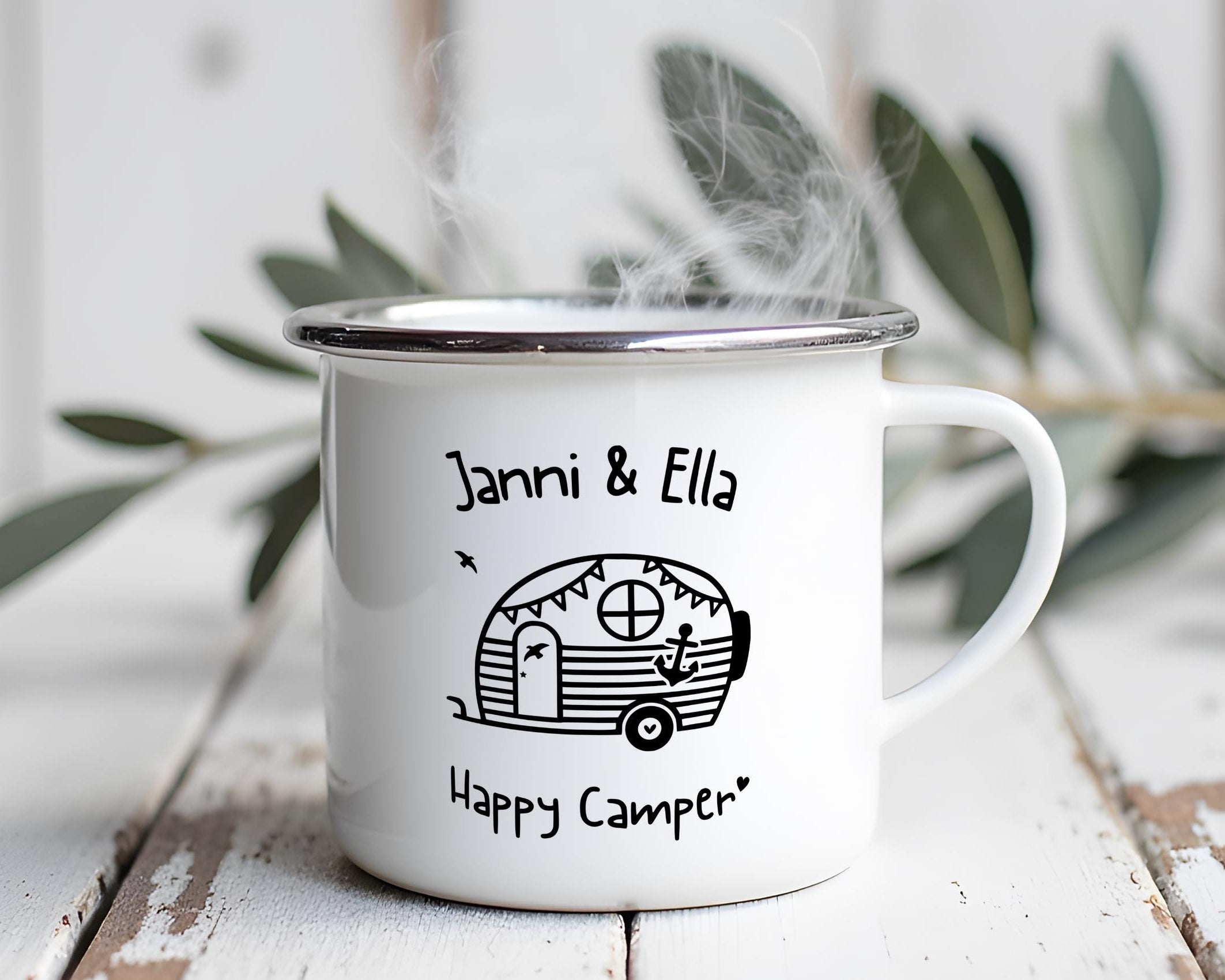 Camper Tasse Emaille personalisiert | Camping | Geschenke für Camper | Camping Zubehör | personalisierte Tassen für Camper