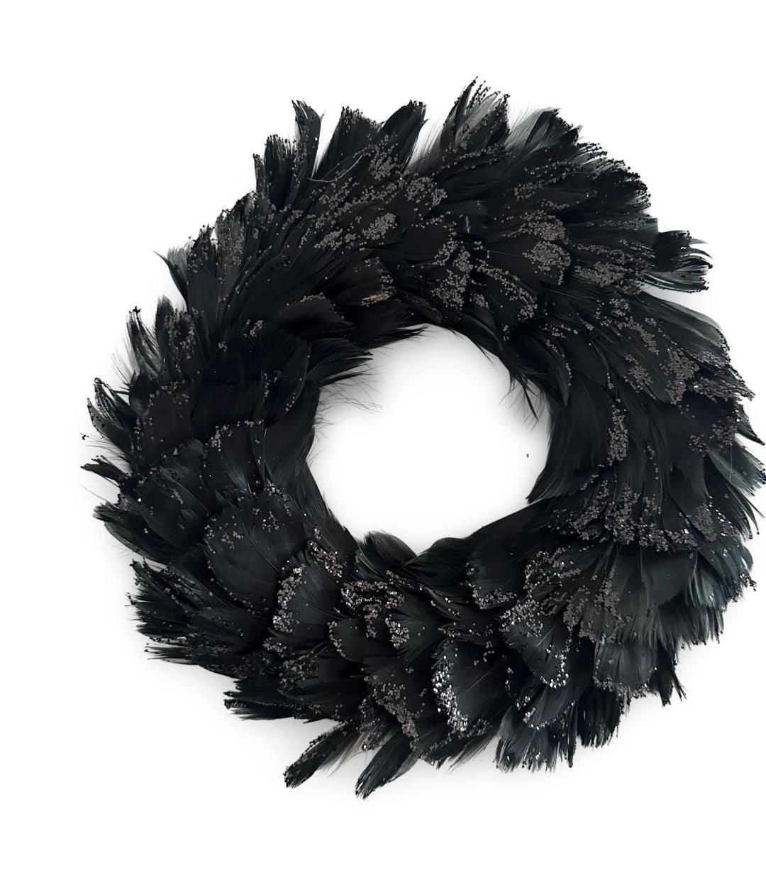 Feder Kranz schwarz Glitzer | Deko | 20 cm Durchmesser | Weihnachten