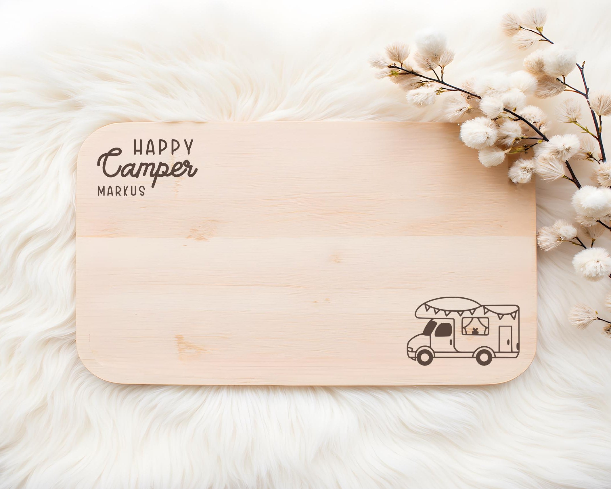 Camper Frühstücksbrettchen personalisiert | Laser Buchenholz | Camping Geschenk | Ostsee Camper | Nordsee Camper | Happy Camper | 9 Motive