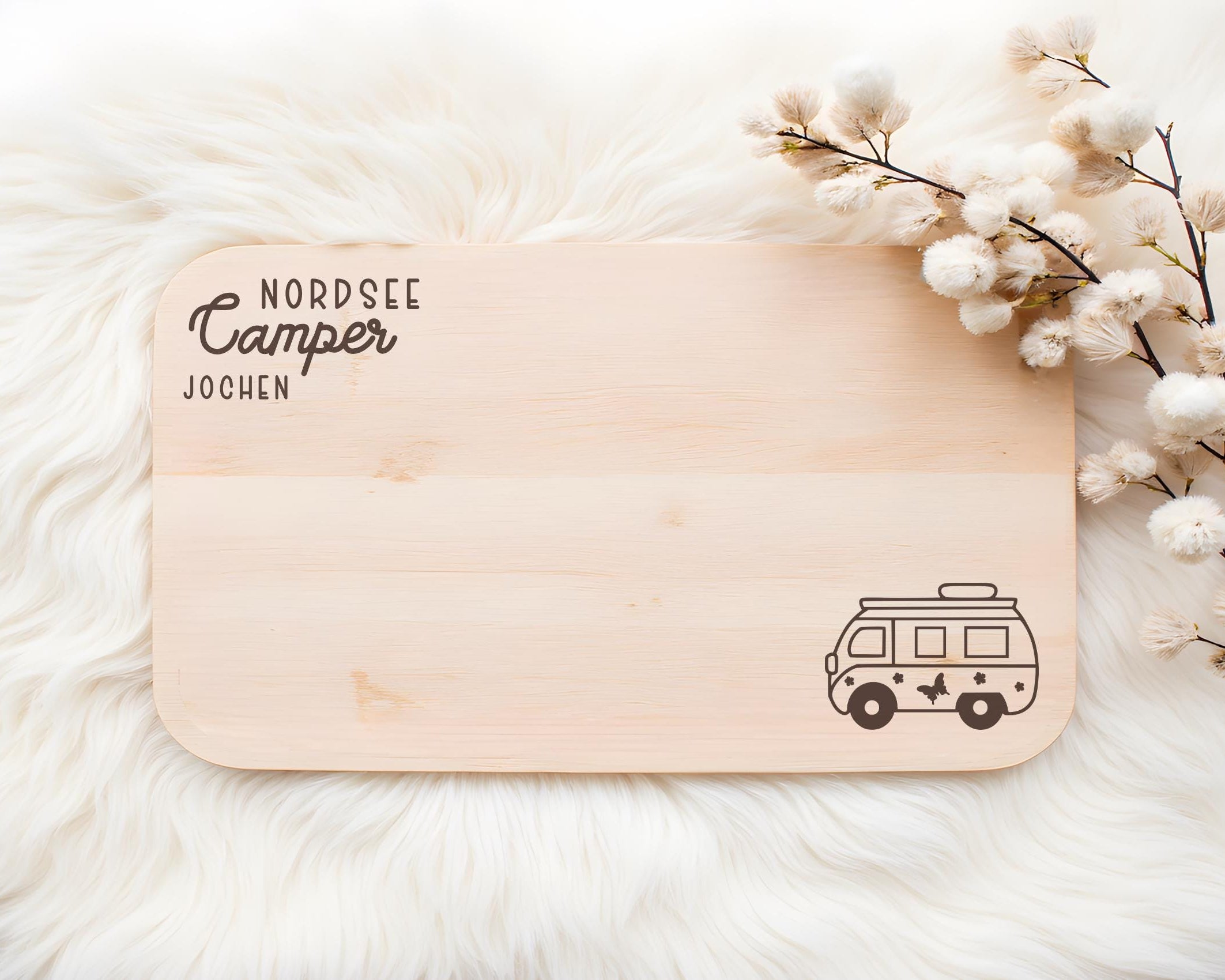 Camper Frühstücksbrettchen personalisiert | Laser Buchenholz | Camping Geschenk | Ostsee Camper | Nordsee Camper | Happy Camper | 9 Motive