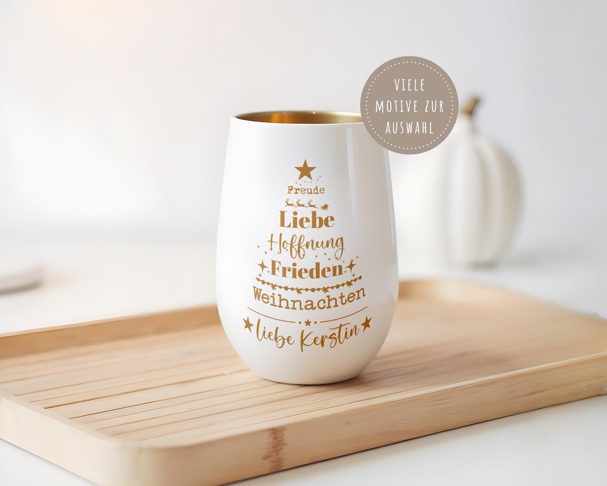 Windlicht Weihnachten personalisiert | gelasertes Glas innen gold | außen schwarz oder weiß | diverse Motive mit Deinem Namen