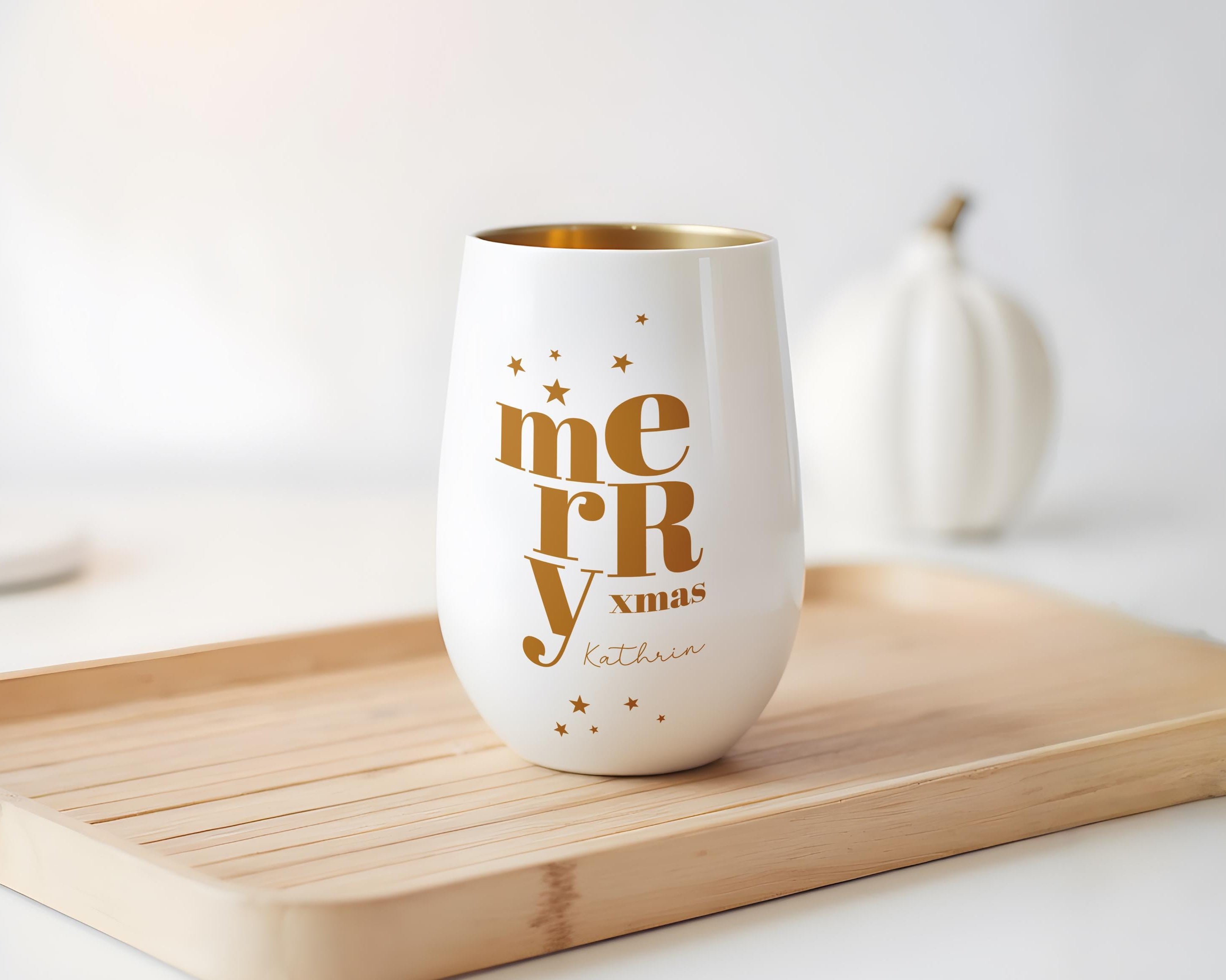Windlicht Weihnachten personalisiert | gelasertes Glas innen gold | außen schwarz oder weiß | diverse Motive mit Deinem Namen