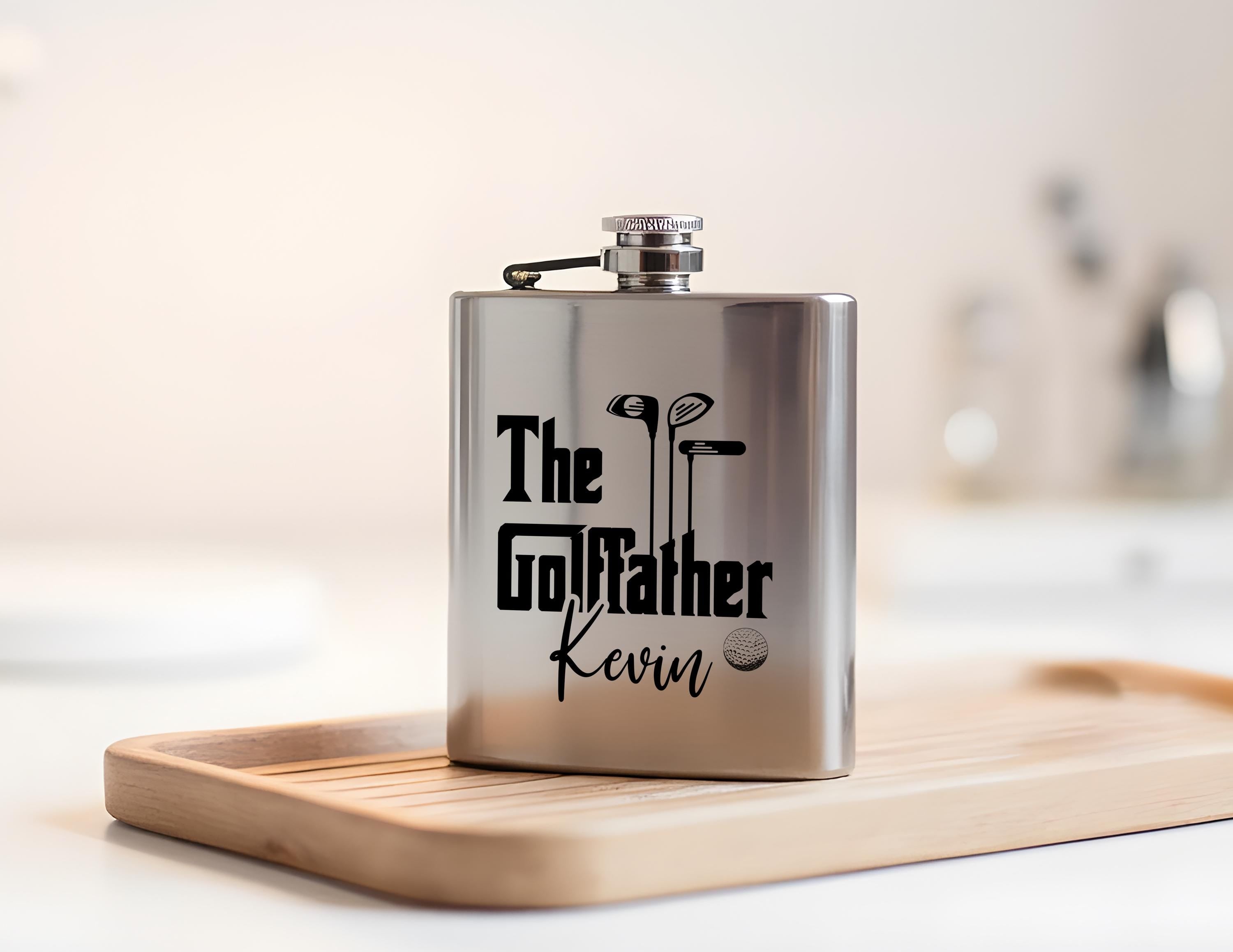 Flachmann "The Golffather" | personalisiertes Geschenk für Golfer | Edelstahl Trinkflasche | Lasergravur