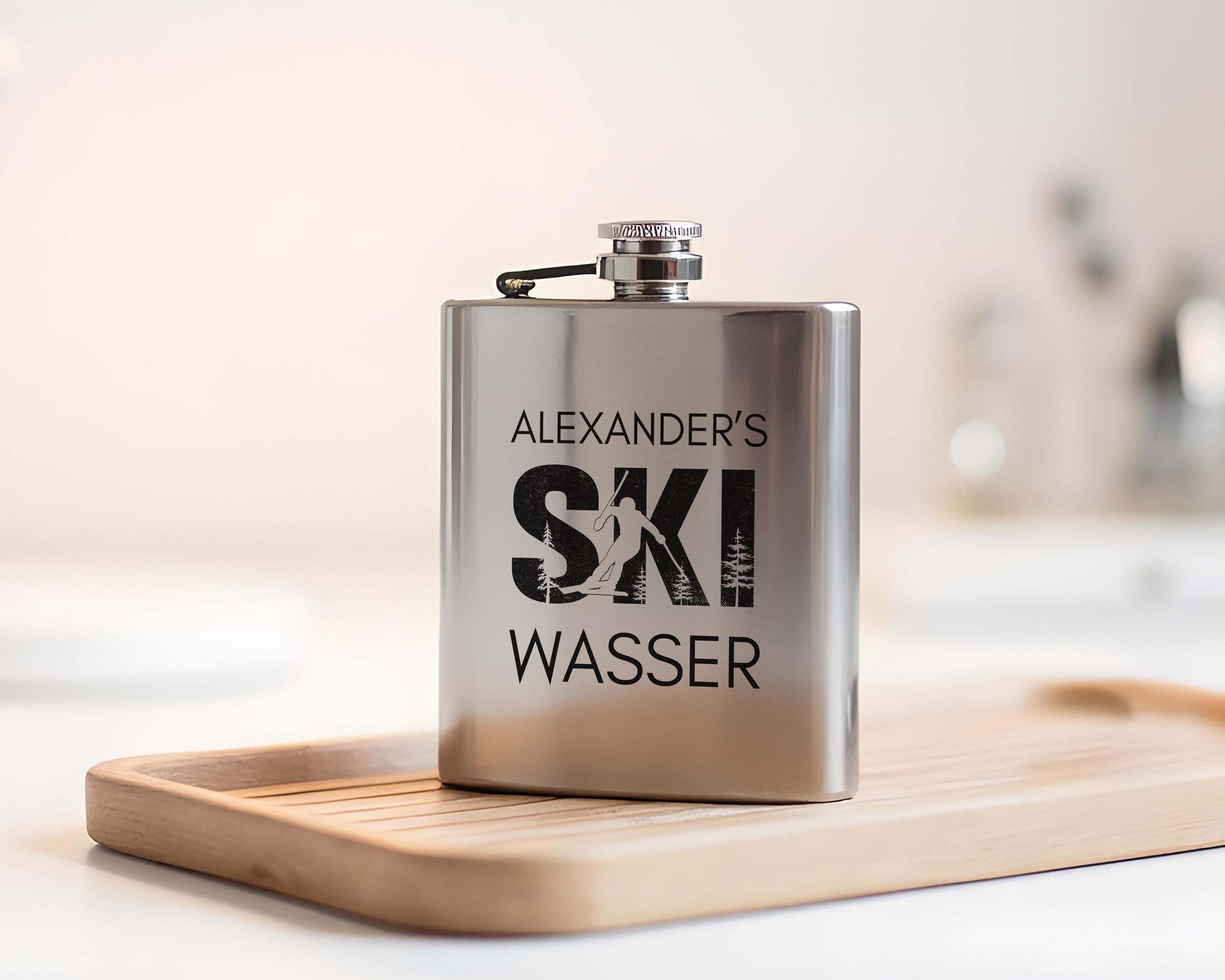 Flachmann für Skifahrer | personalisiertes Geschenk | Edelstahl Trinkflasche | Lasergravur
