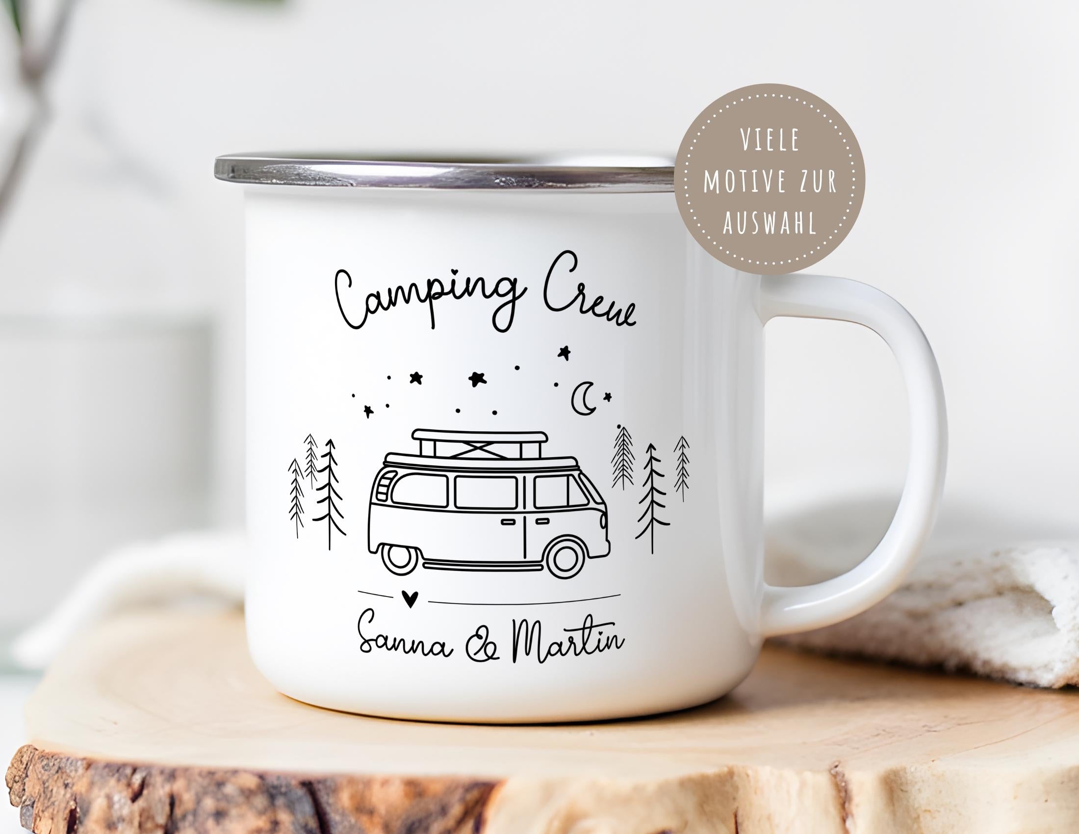 Camper Tasse Emaille | Camping Becher personalisiert | Campingbus Wohnmobil | Camping Crew