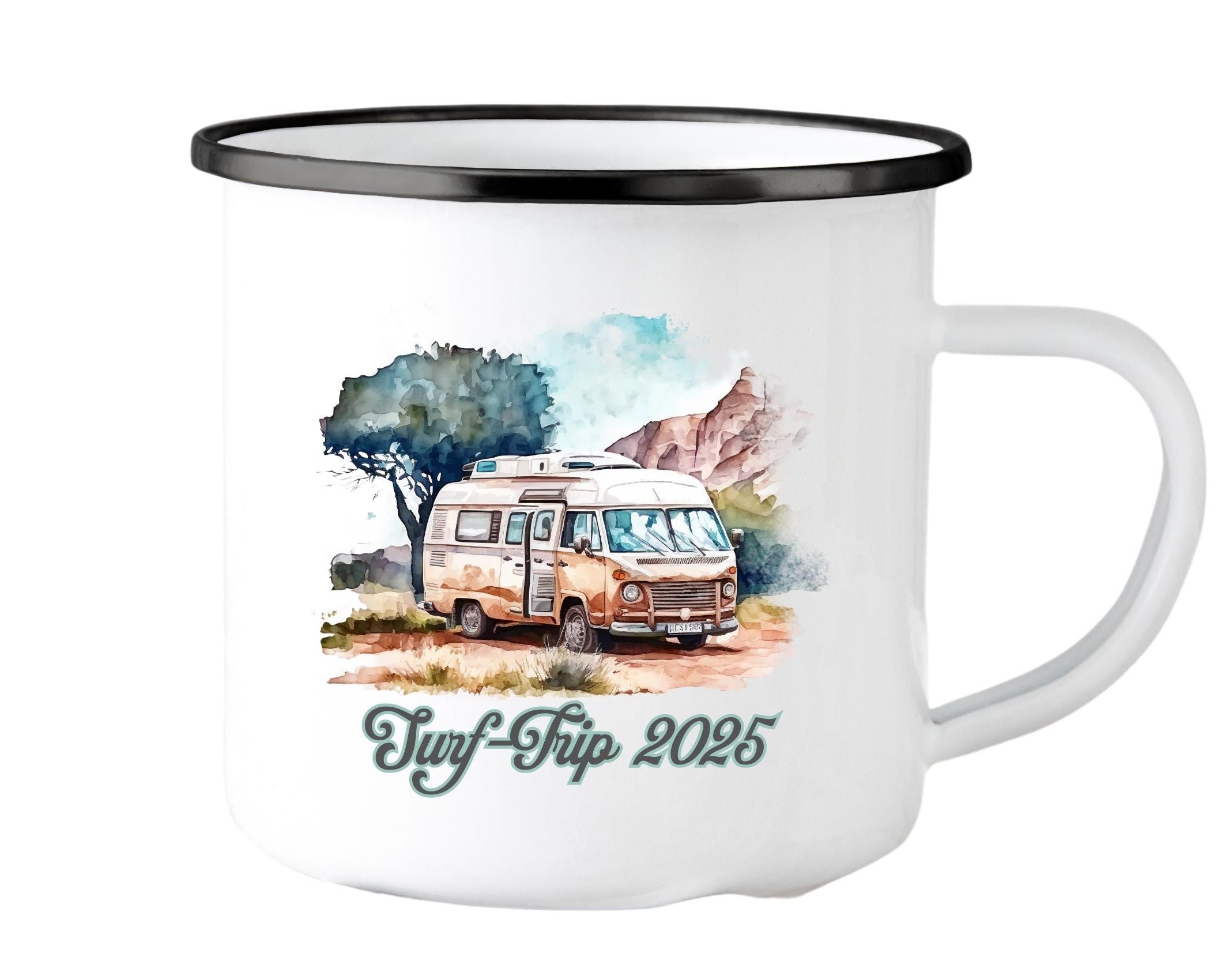 Emaille Tasse | Camping | personalisiert | Retro VW-Bulli