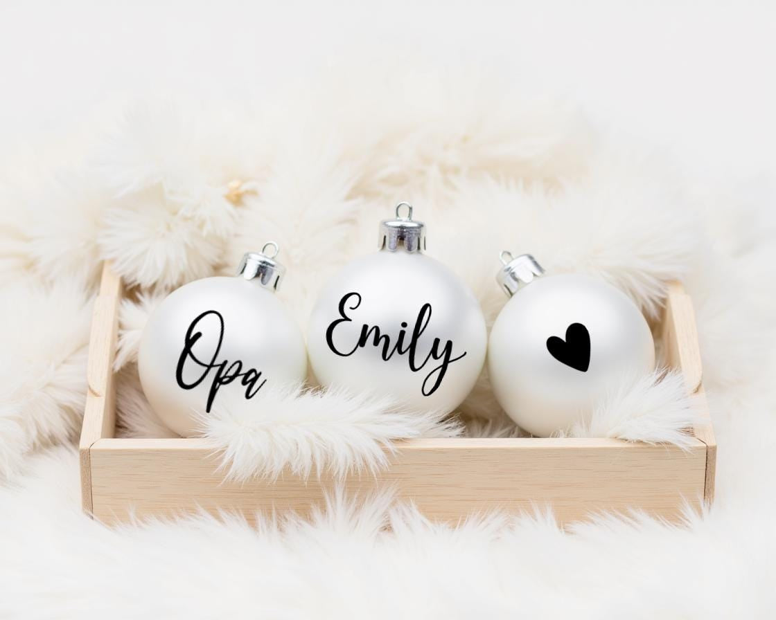 Sticker für Weihnachtskugeln | für 6 oder 8 cm Durchmesser Kugel | Name in schwarz, weiß, roségold, silber