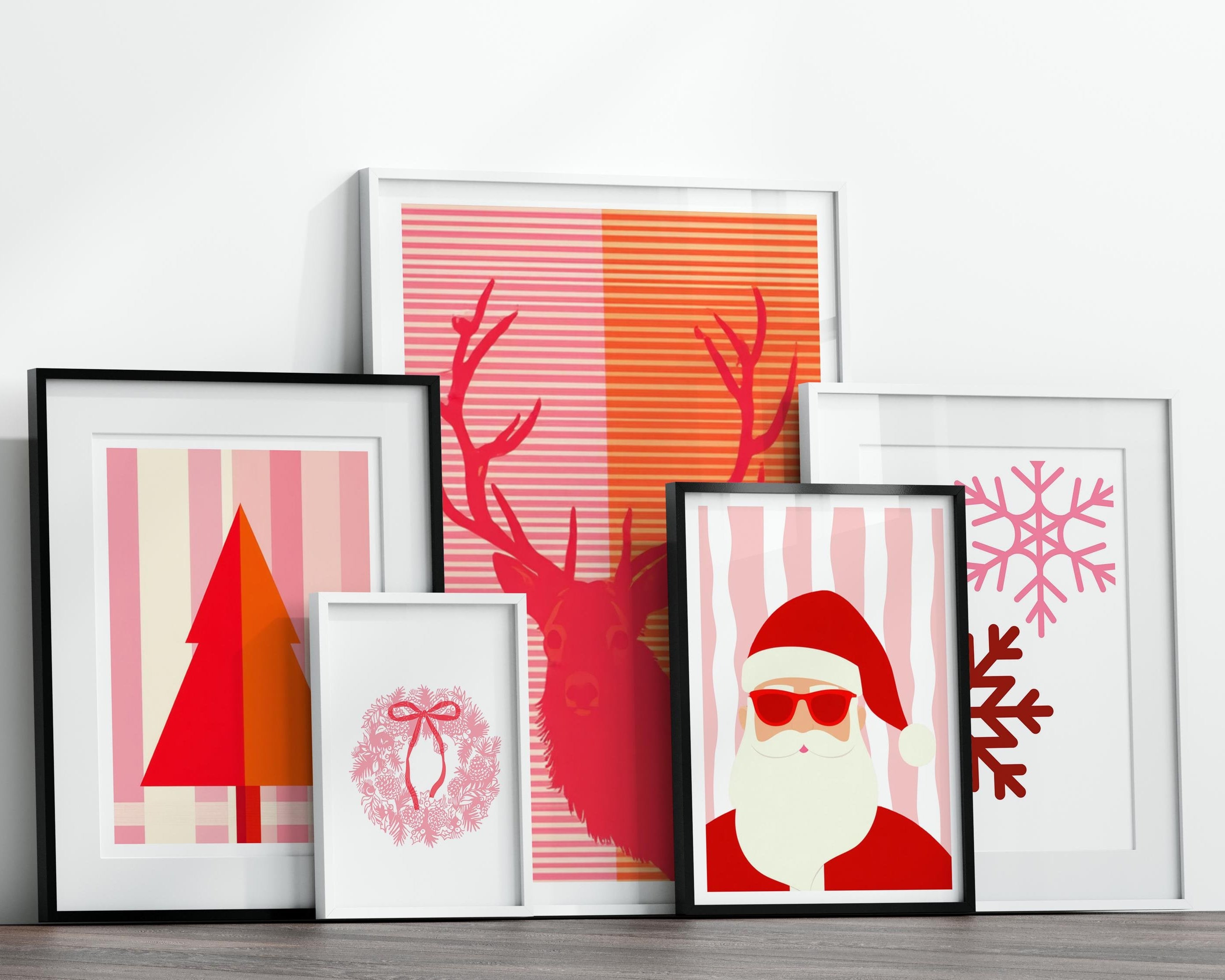 Weihnachts-Poster | 9 Grafik-Motive in Pink Rot Orange | digitaler download als PNG und JPG