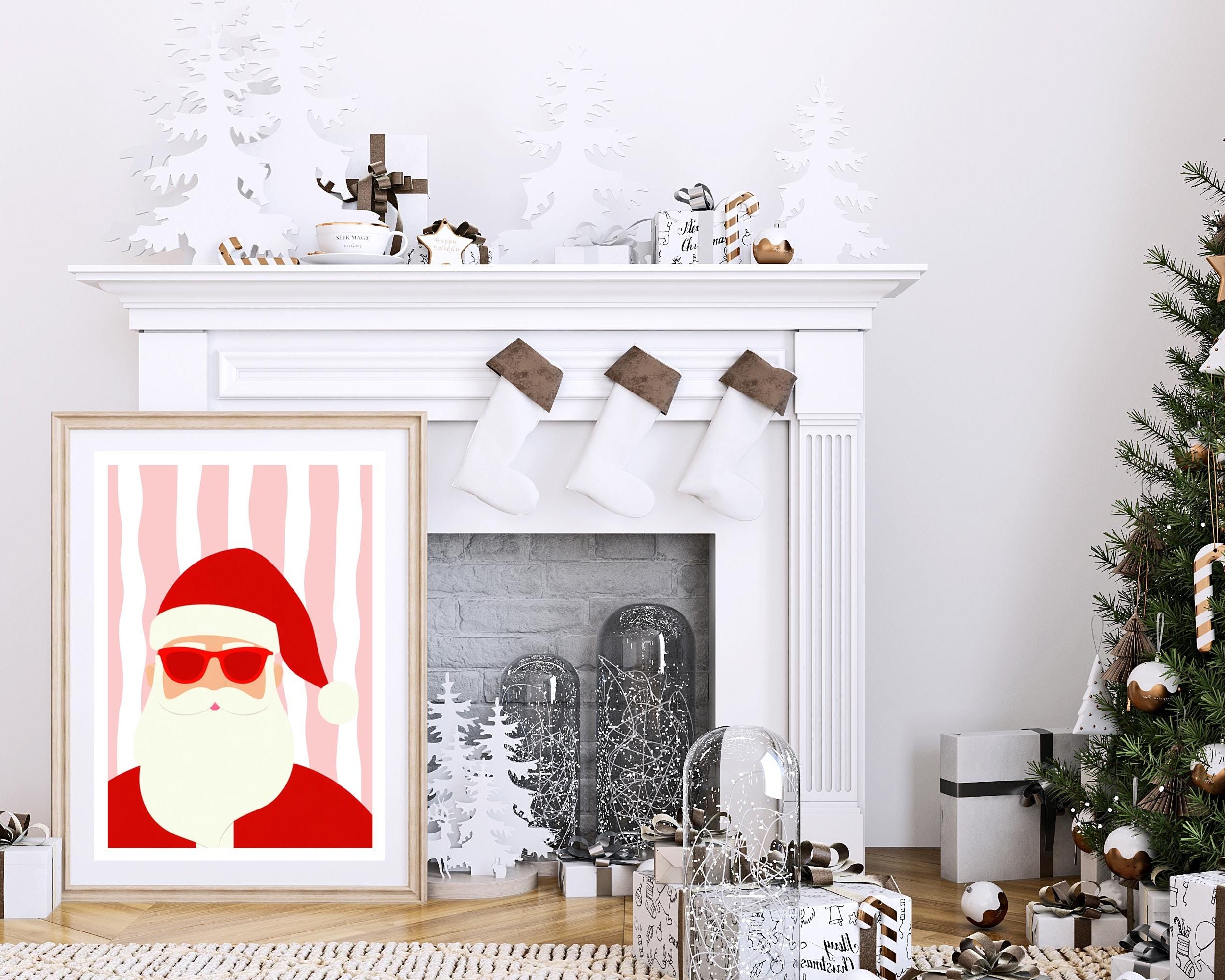 Weihnachts-Poster | 9 Grafik-Motive in Pink Rot Orange | digitaler download als PNG und JPG