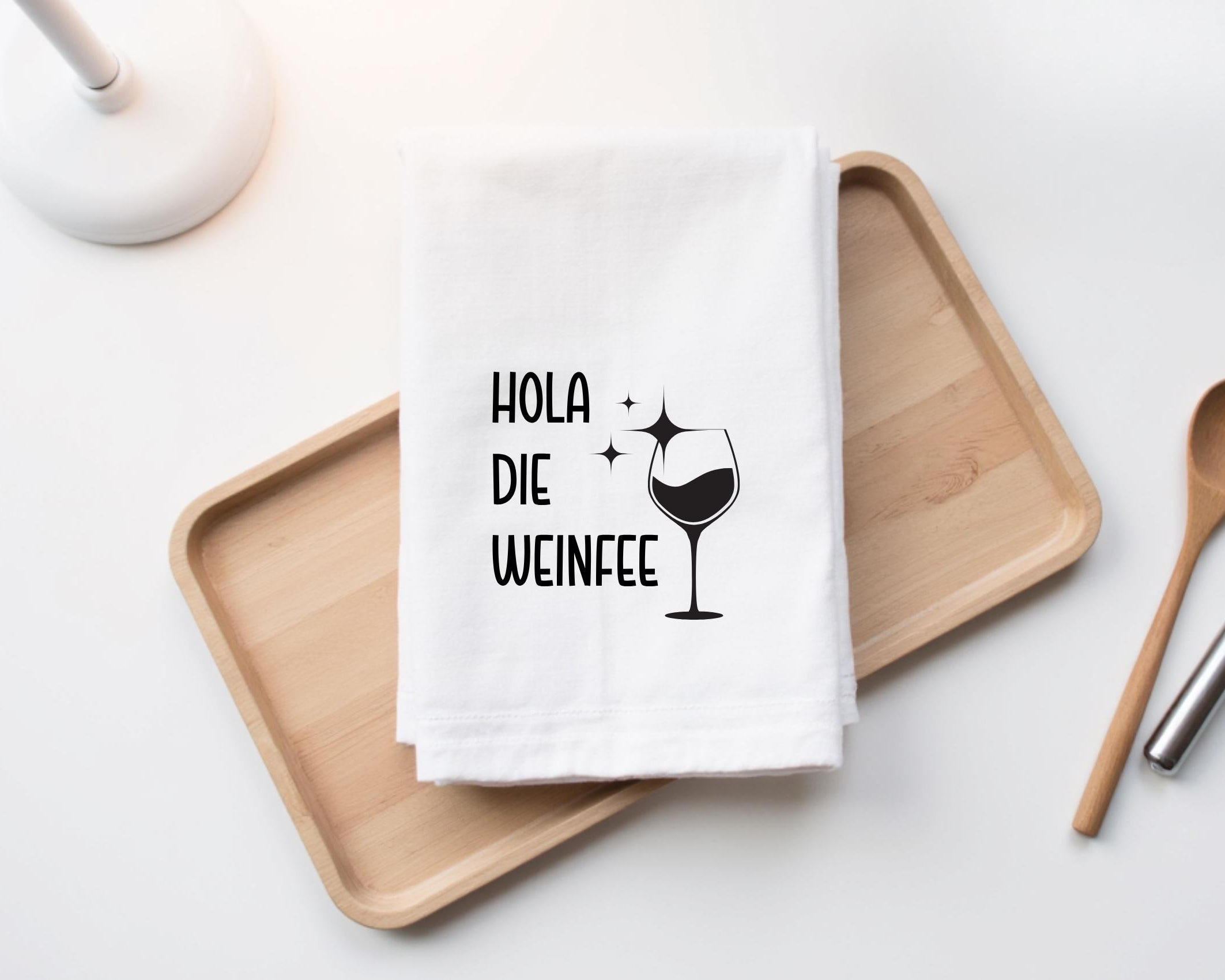 Geschirrtuch | Hola die Weinfee | lustiger Spruch | in weiß oder schwarz