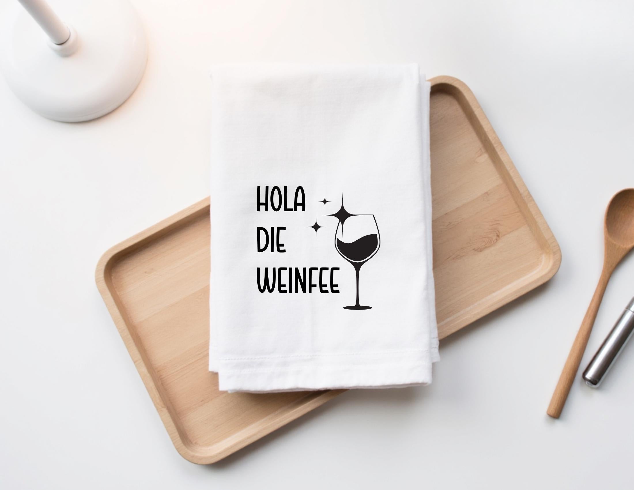 Geschirrtuch | Hola die Weinfee | lustiger Spruch | in weiß oder schwarz