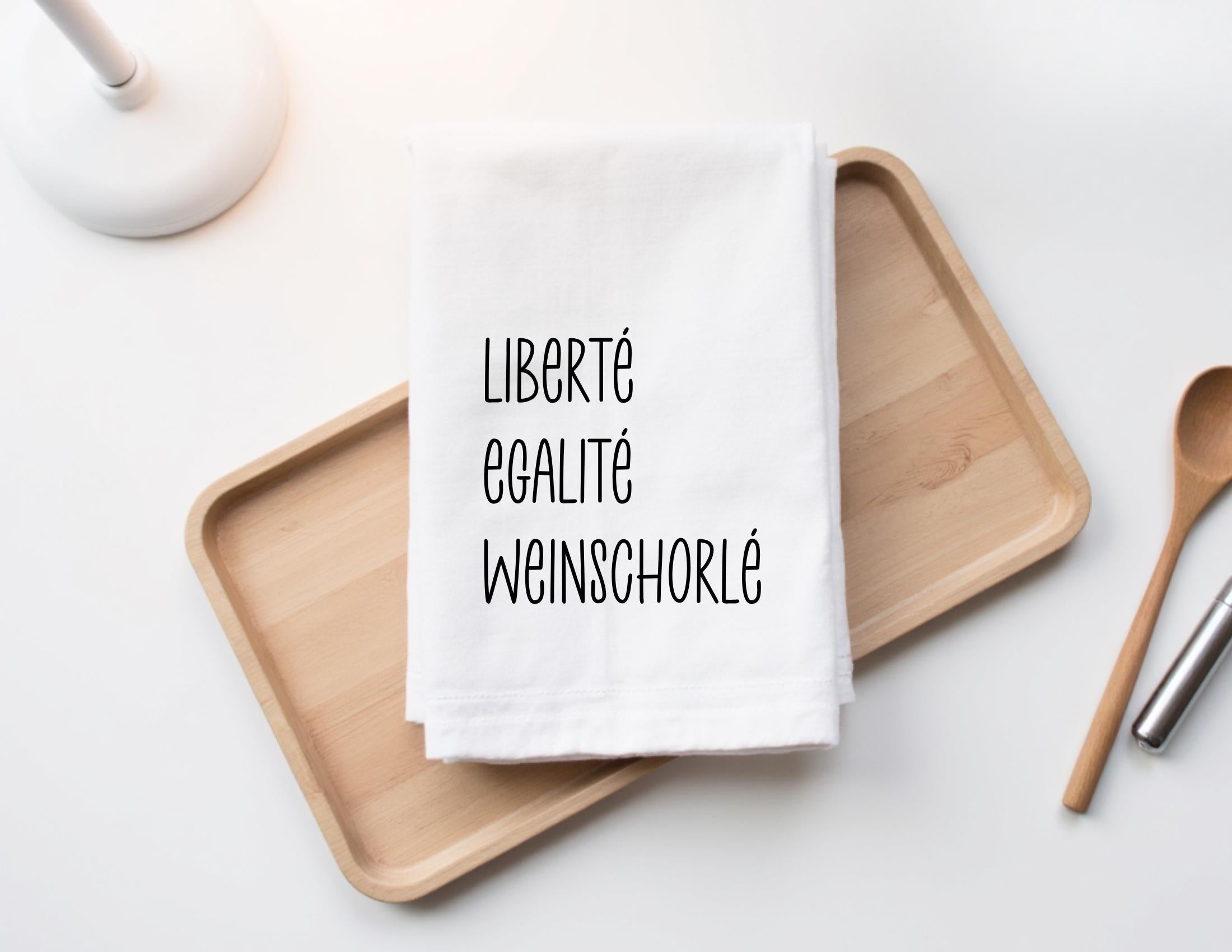 Geschirrtuch | Liberté Egalité Weinschorlé | lustiger Spruch | in schwarz, weiß oder grau