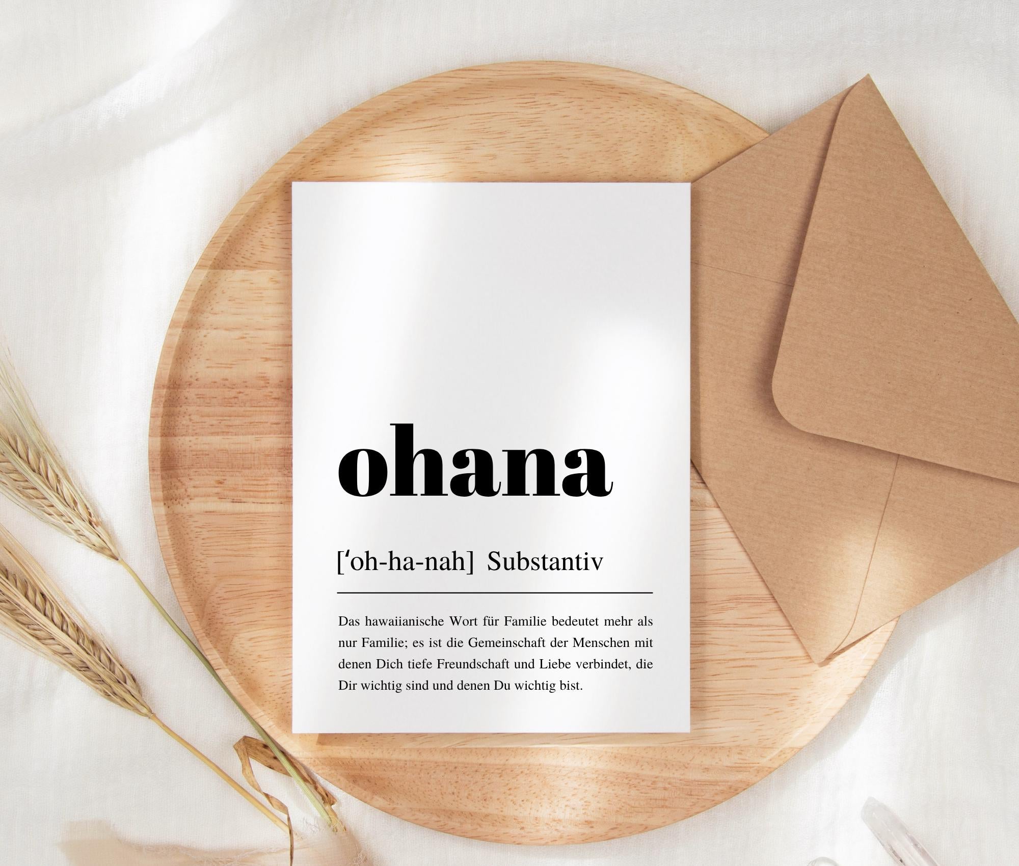 Ohana-Karte | Definition Familie | Grußkarte | Dankeskarte | Freundschaftskarte | Muttertag | A6 | Handhabung von Kraftpapier