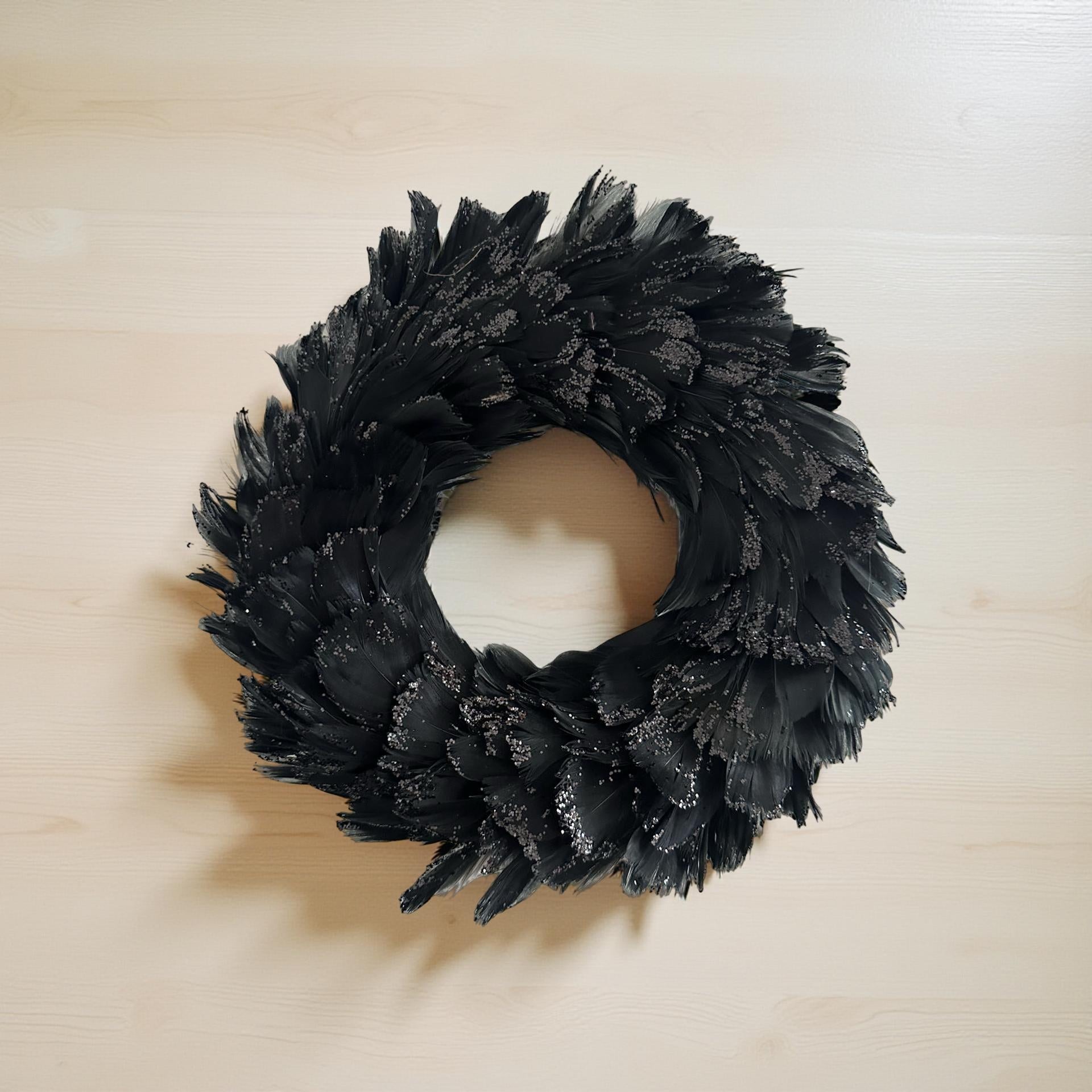 Feder Kranz schwarz Glitzer | Deko | 20 cm Durchmesser | Weihnachten