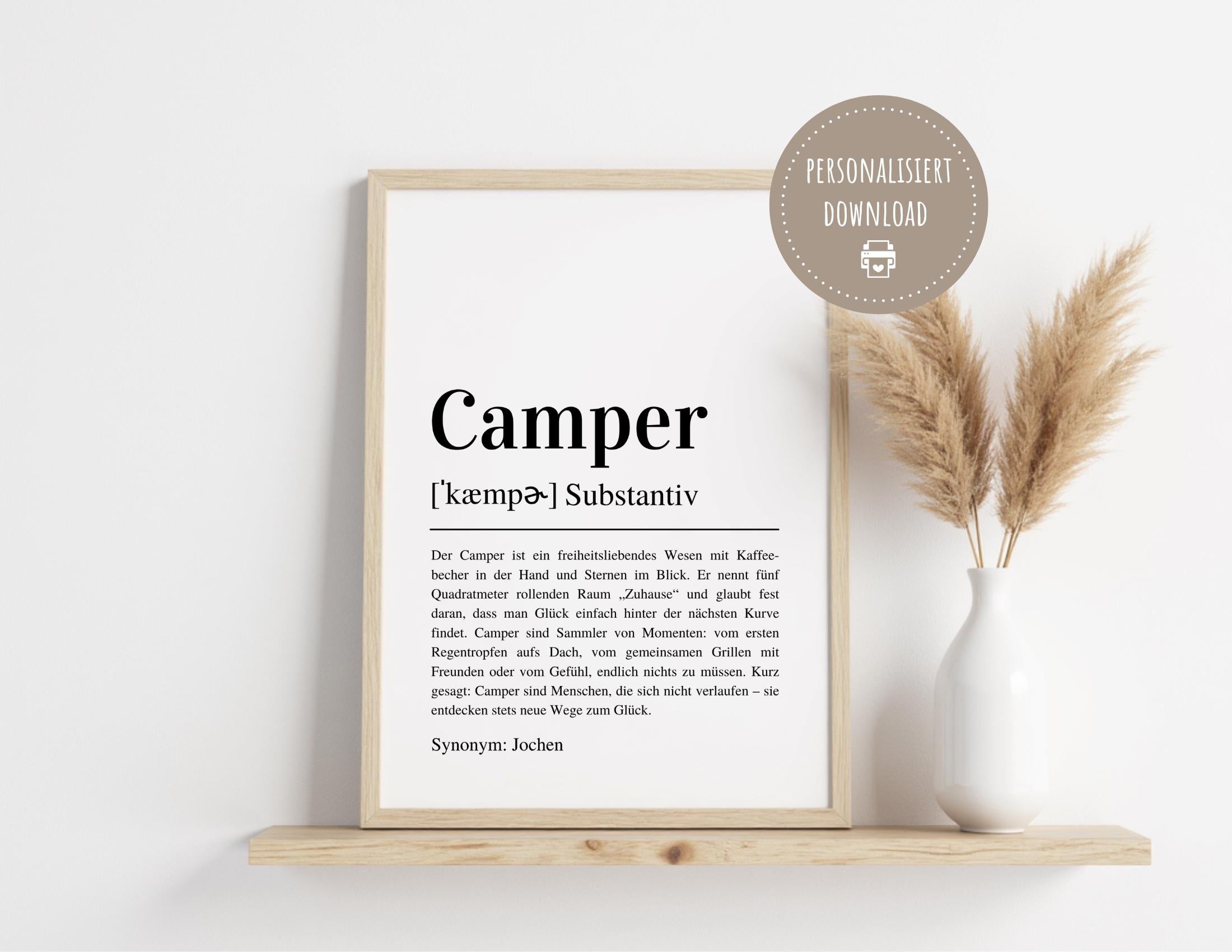 Poster Definition Camper | personalisiert | Geschenk Camping Fan | Digitaler Download