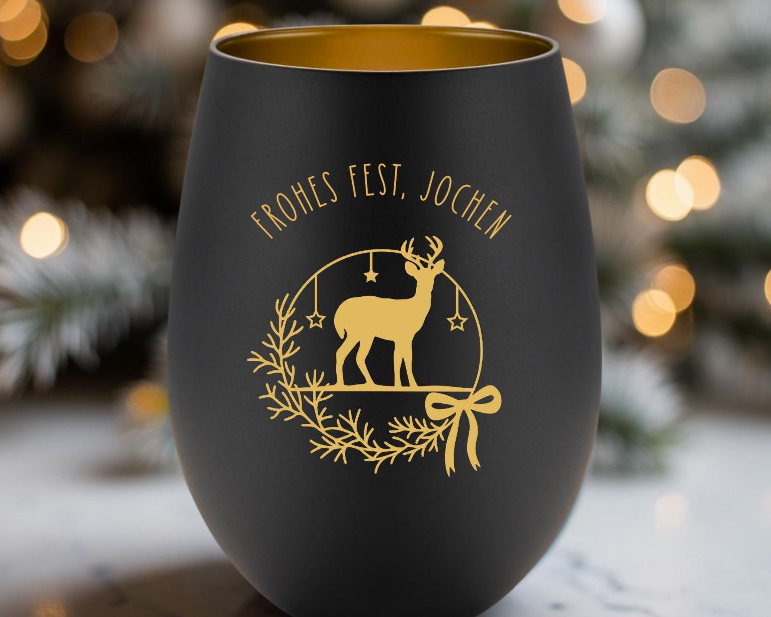 Windlicht Weihnachten personalisiert | gelasertes Glas innen gold | außen schwarz oder weiß | diverse Motive mit Deinem Namen
