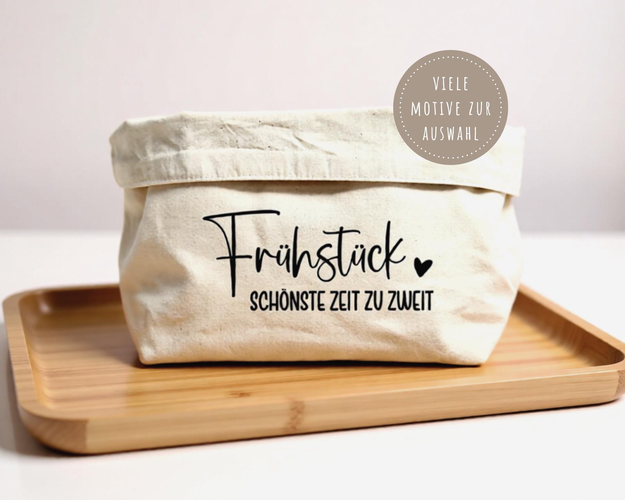 Brotkörbchen personalisiert | beiger Stoffkorb | Brotkorb | mit Beschriftung Frühstück und Namen