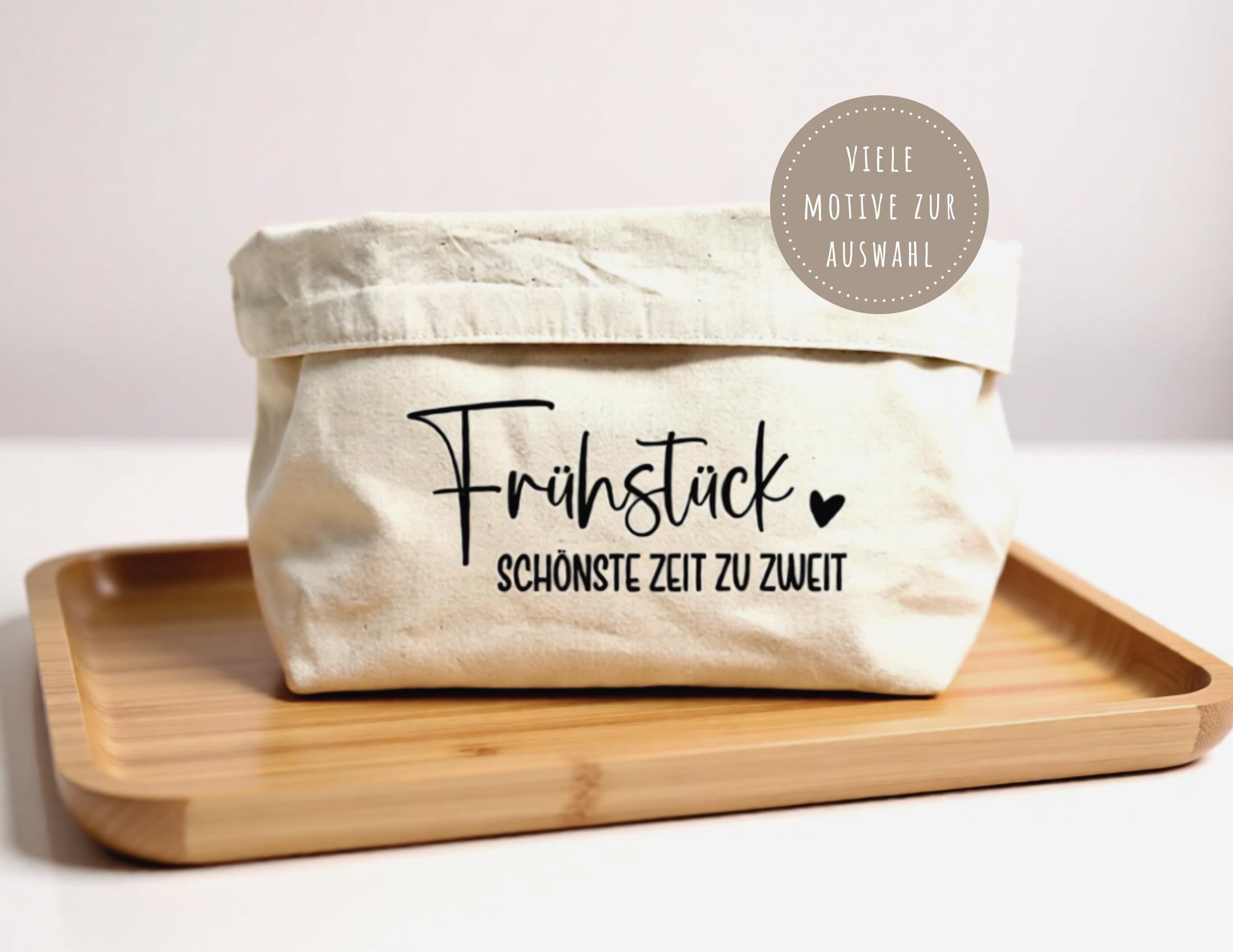 Brotkörbchen personalisiert | beiger Stoffkorb | Brotkorb | mit Beschriftung Frühstück und Namen