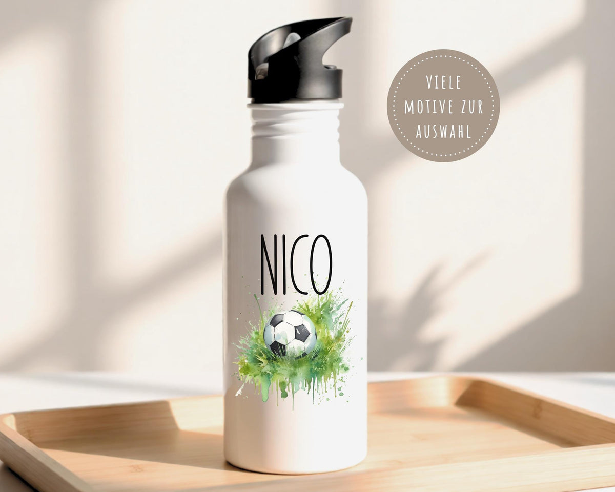 Edelstahl Trinkflasche | Fußball | Sportflasche Personalisierbar