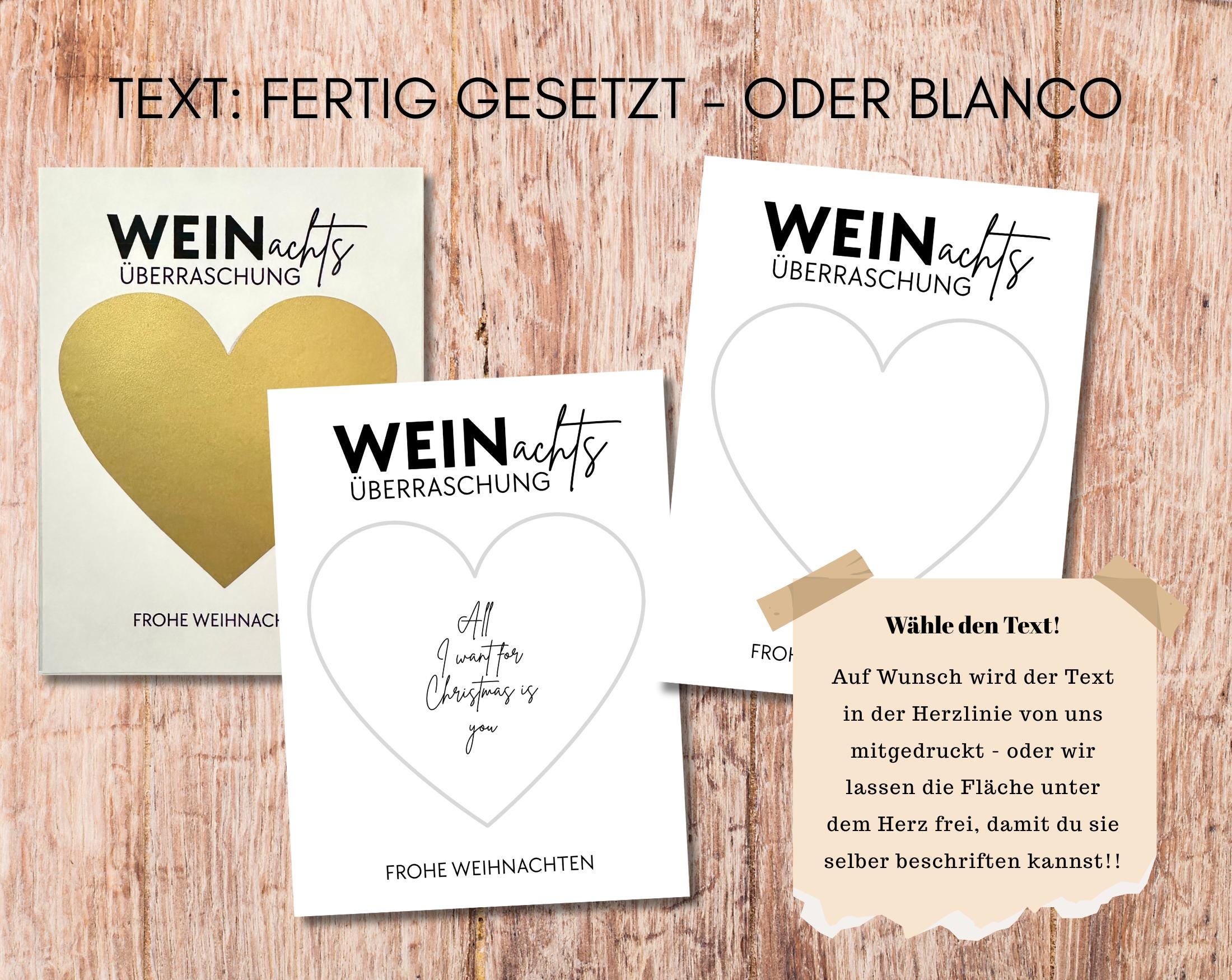 Weihnachts Weinflaschen Etikett personalisiert | Gutschein zum Rubbeln | Herz in gold oder roségold | Überraschung | Last Minute Geschenk