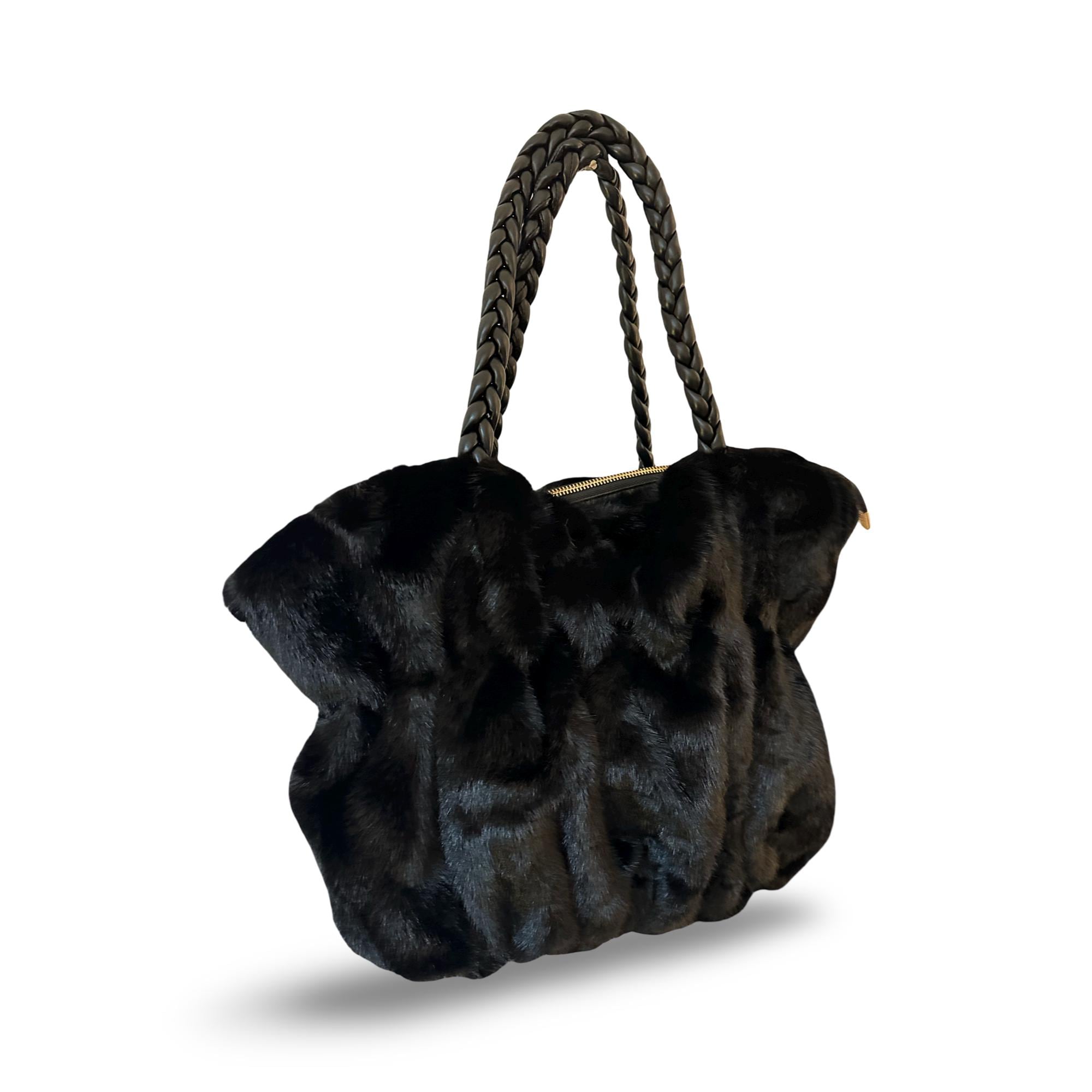 Schwarze Tasche aus Fell | Umhängetasche | Crossbody Bag | Fake Fur | kuscheliges Pelzimitat | Handtasche schwarz