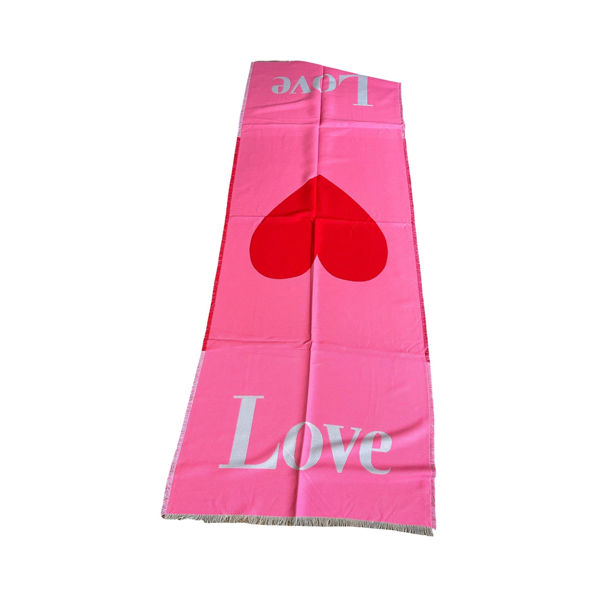 Breiter Schal LOVE | rosa, weiß und rot | mit großem Herz | Viskose | Webschal Tuch Stola | 180 x 70 cm
