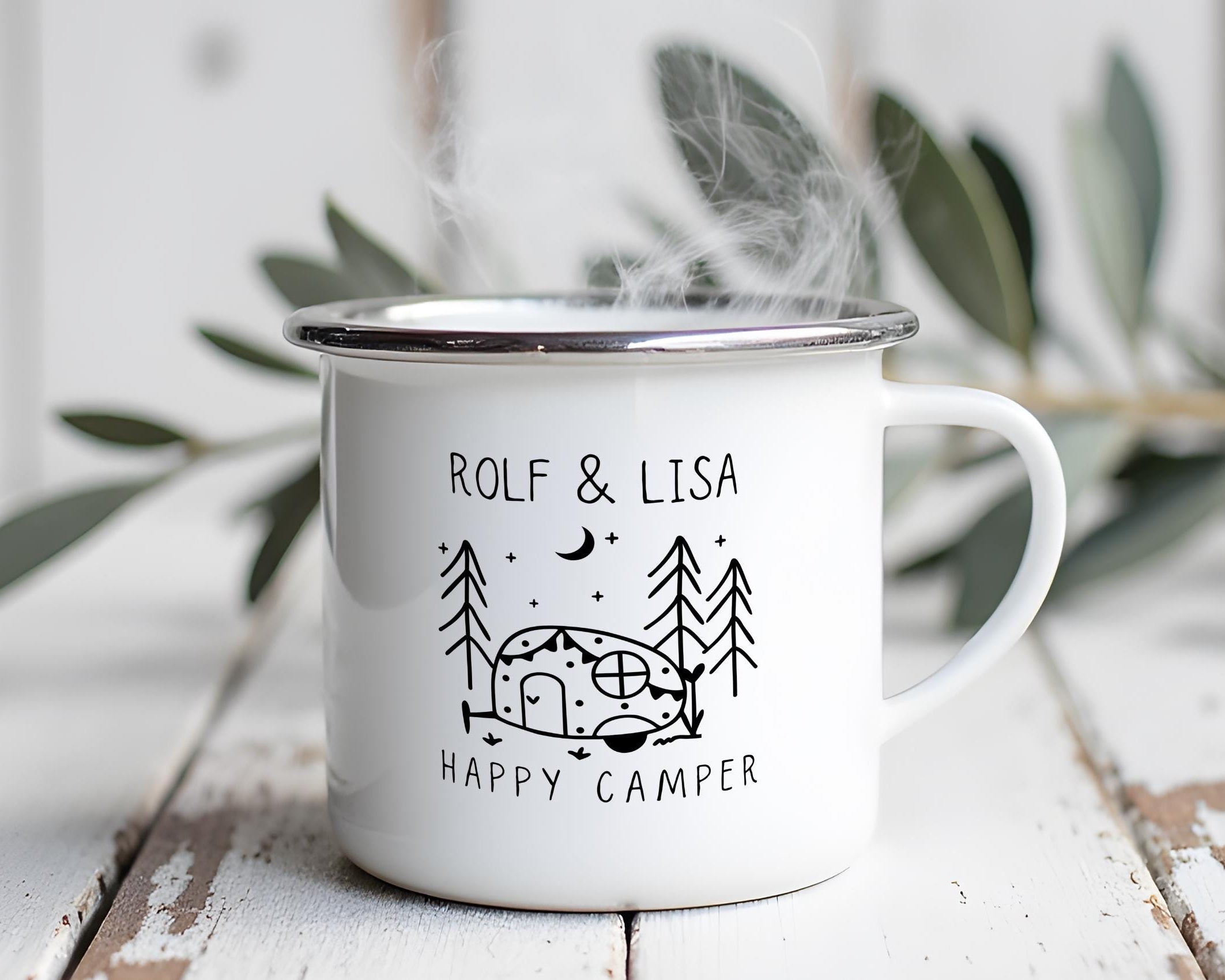 Camper Tasse Emaille personalisiert | Camping | Geschenke für Camper | Camping Zubehör | personalisierte Tassen für Camper