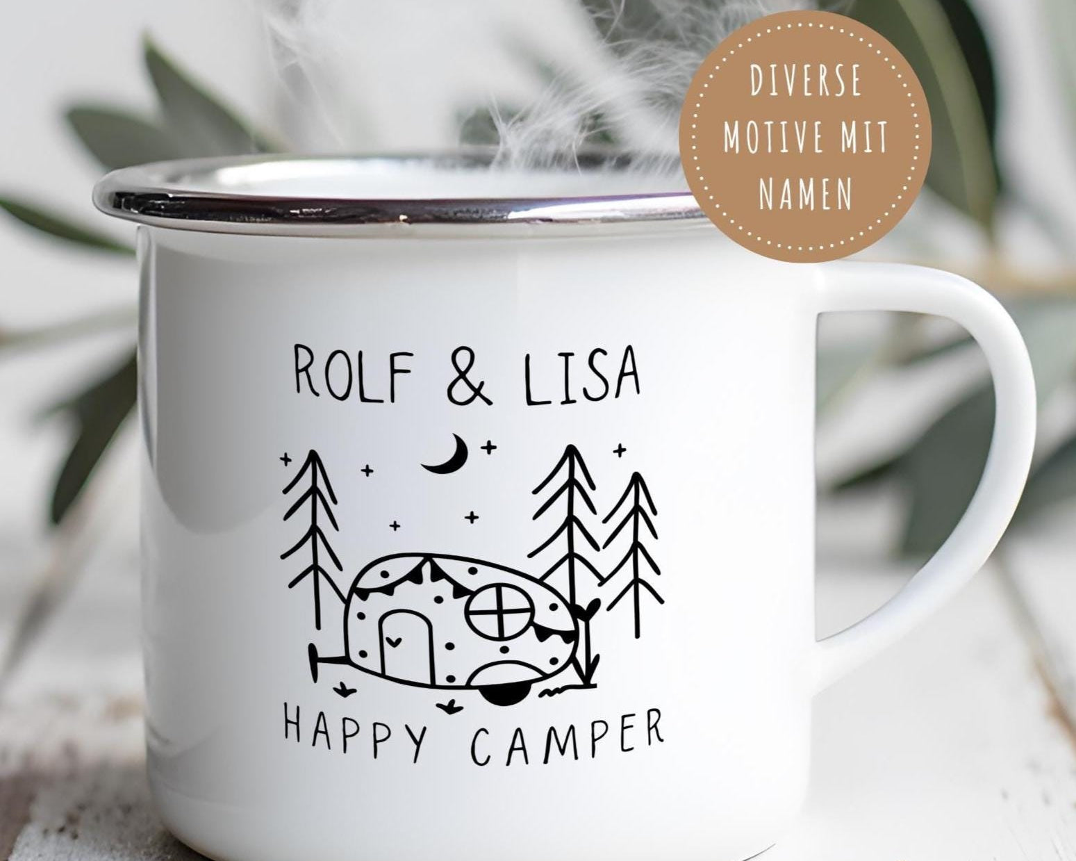 Camper Tasse Emaille personalisiert | Camping | Geschenke für Camper | Camping Zubehör | personalisierte Tassen für Camper