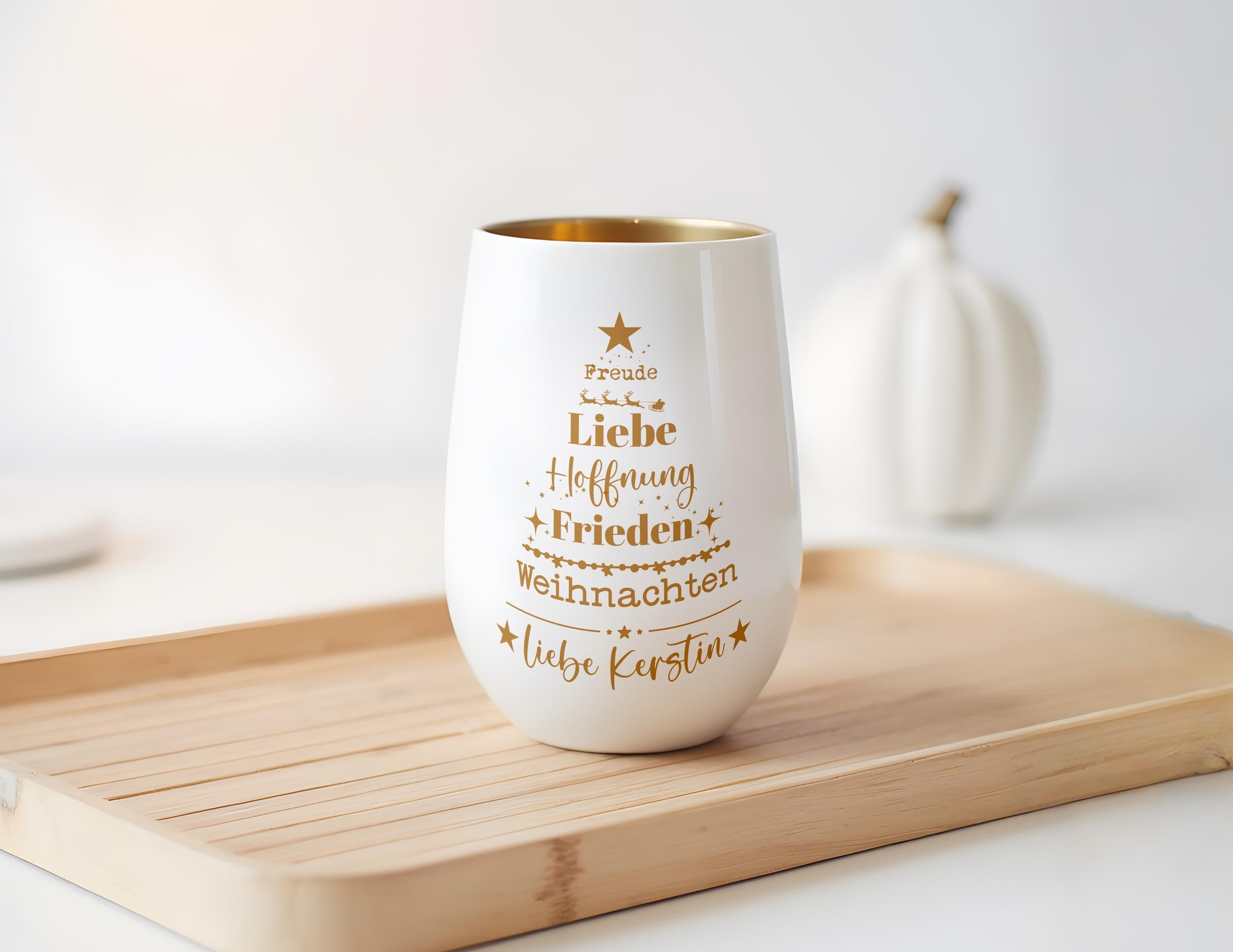 Windlicht Weihnachten personalisiert | gelasertes Glas innen gold | außen schwarz oder weiß | diverse Motive mit Deinem Namen