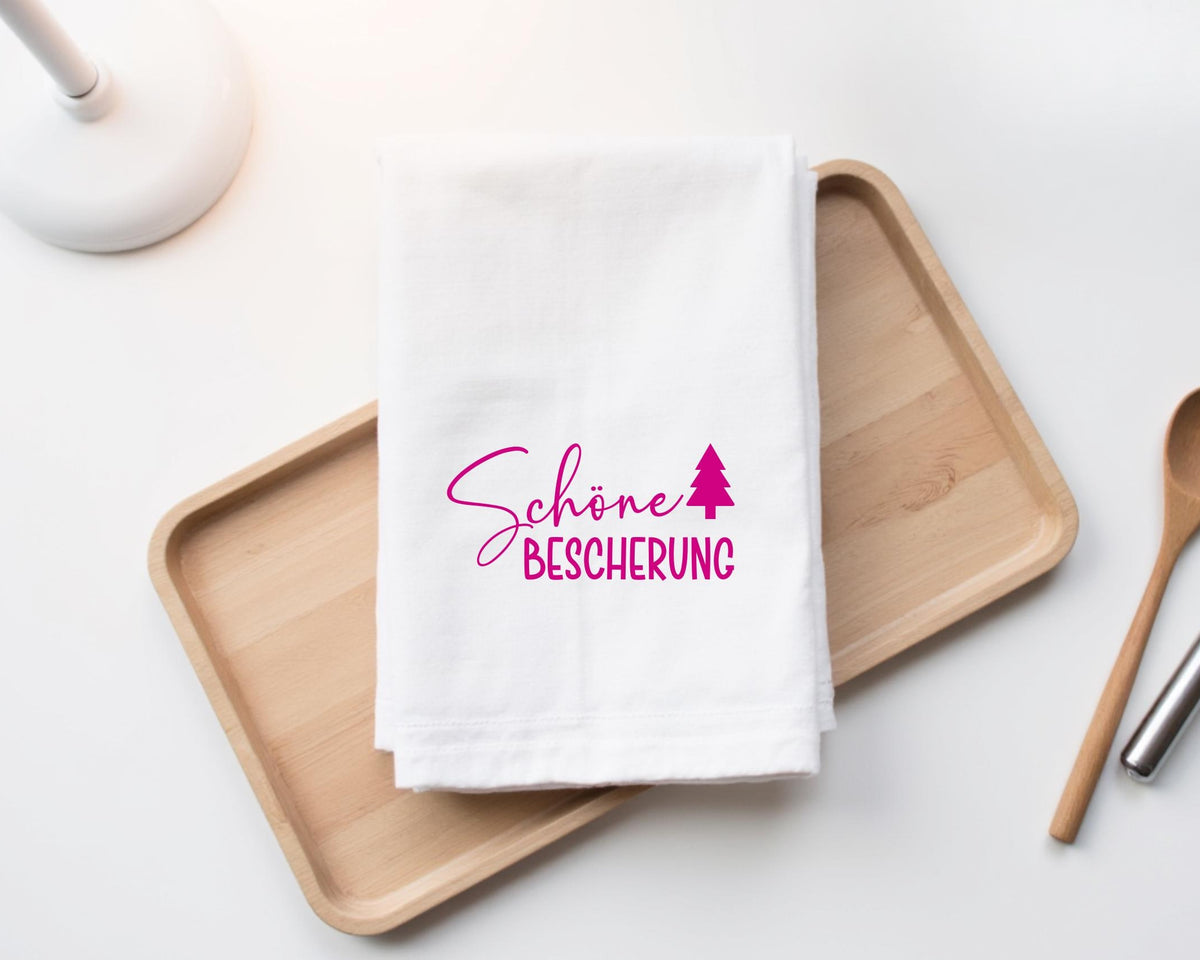 Geschirrtuch Weihnachten | Schöne Bescherung | in verschiedenen Farben - pink oder schwarz