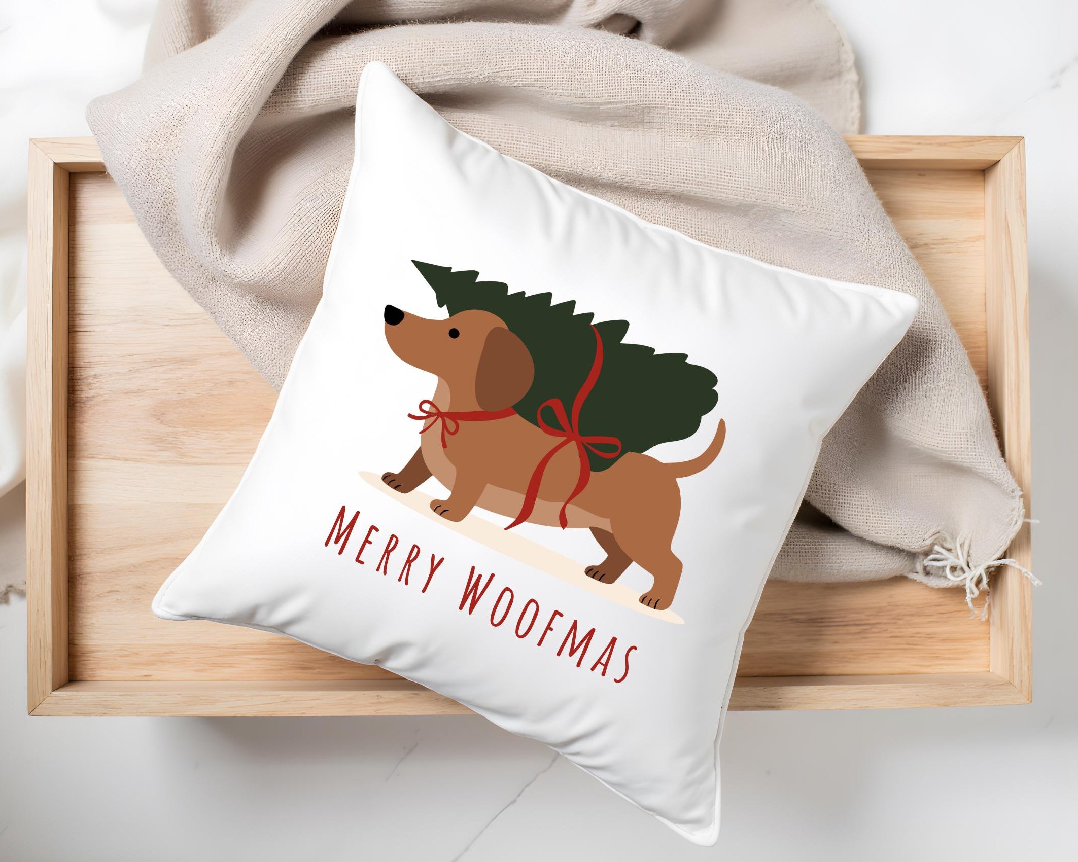 Dackel Kissen | Weihnachten | Merry Woofmas | Weihnachtskissen für Dackel Liebhaber