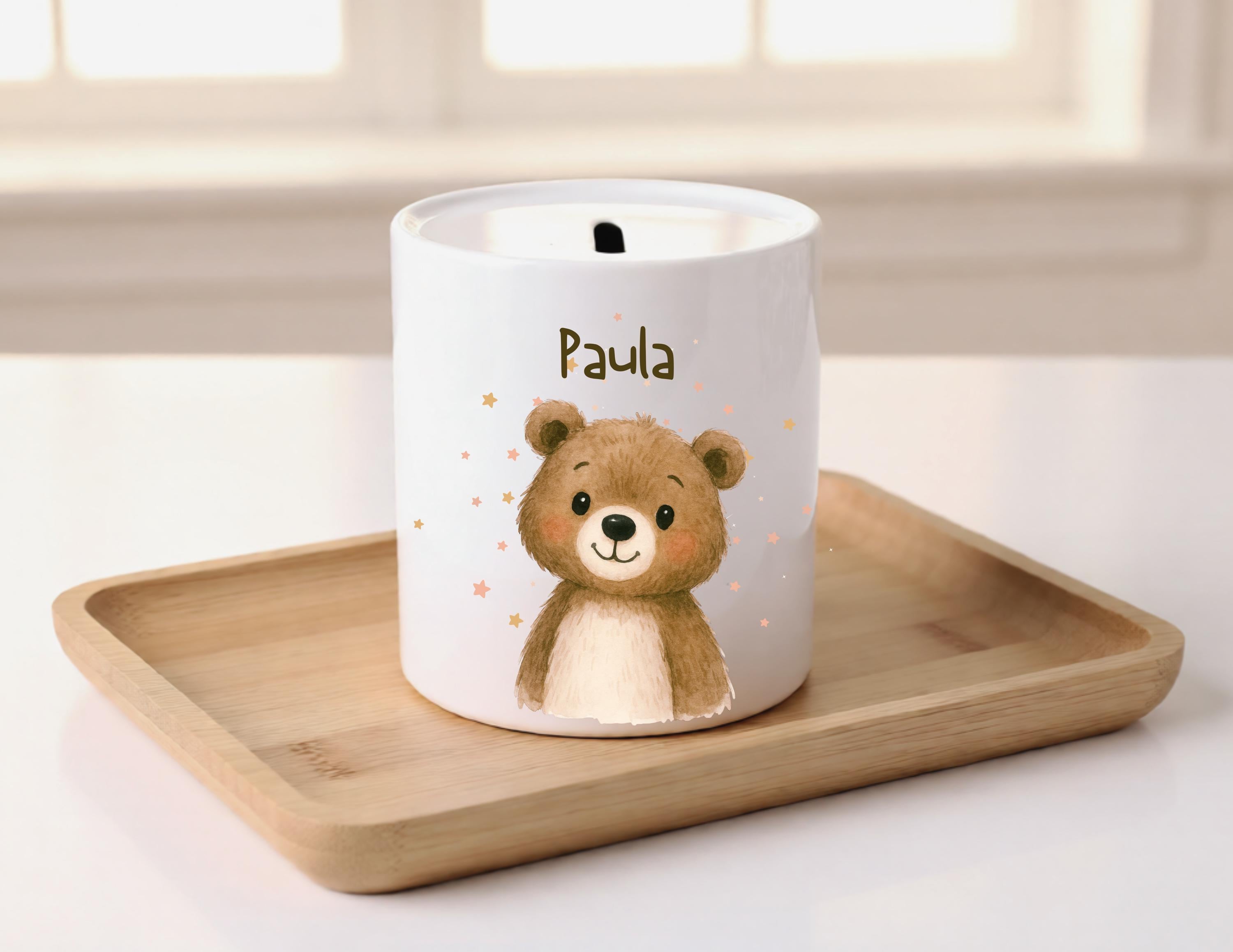 Personalisierte Spardose für Kinder | Geld Taufe Geburt schenken | Geschenk | 8 unterschiedliche Tiermotive | Keramik Sparschwein