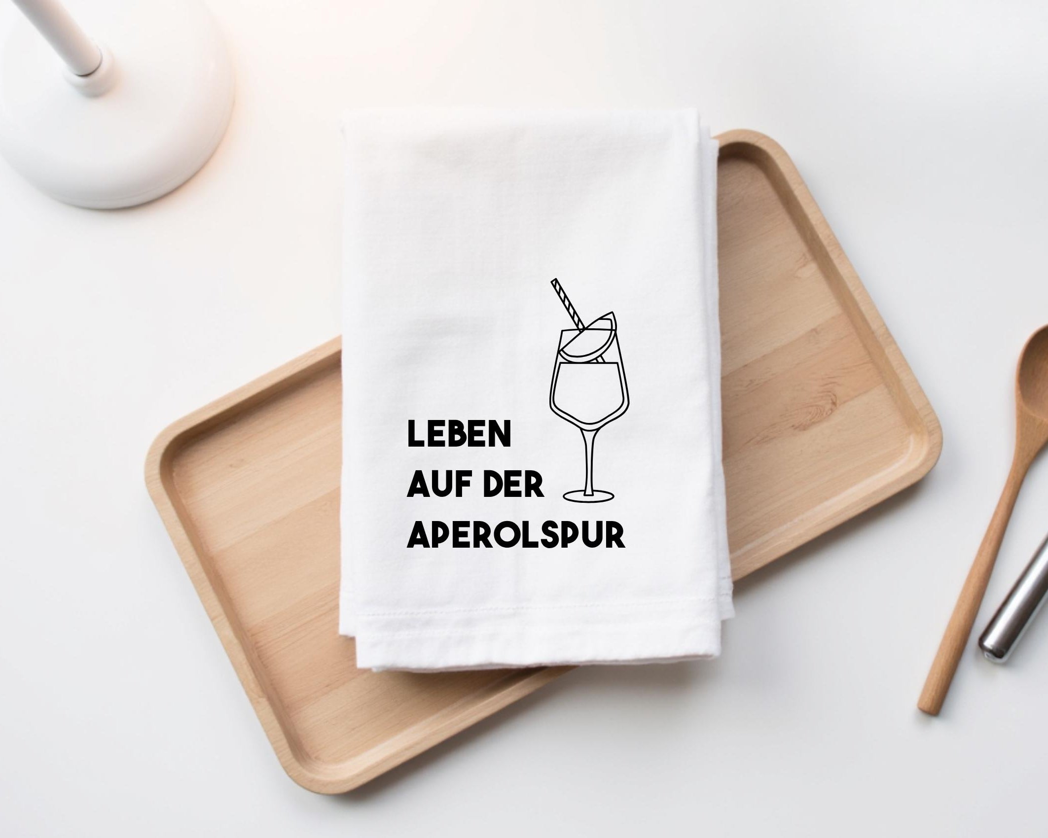 Geschirrtuch | Leben auf der Aperolspur | lustiger Spruch | in weiß oder schwarz
