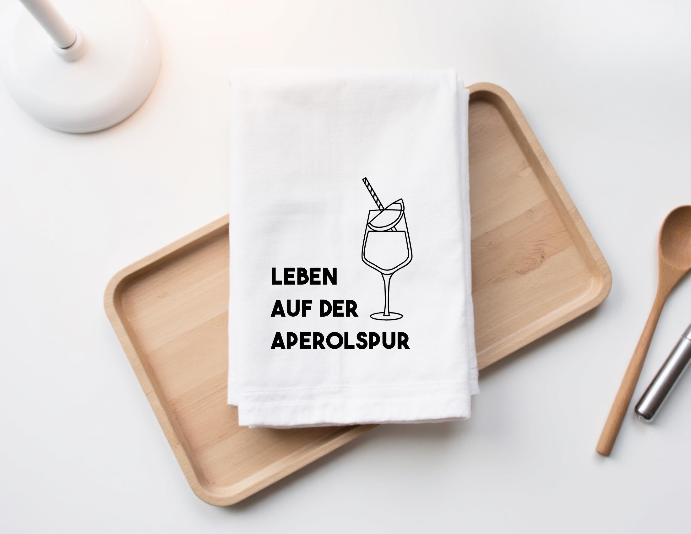 Geschirrtuch | Leben auf der Aperolspur | lustiger Spruch | in weiß oder schwarz