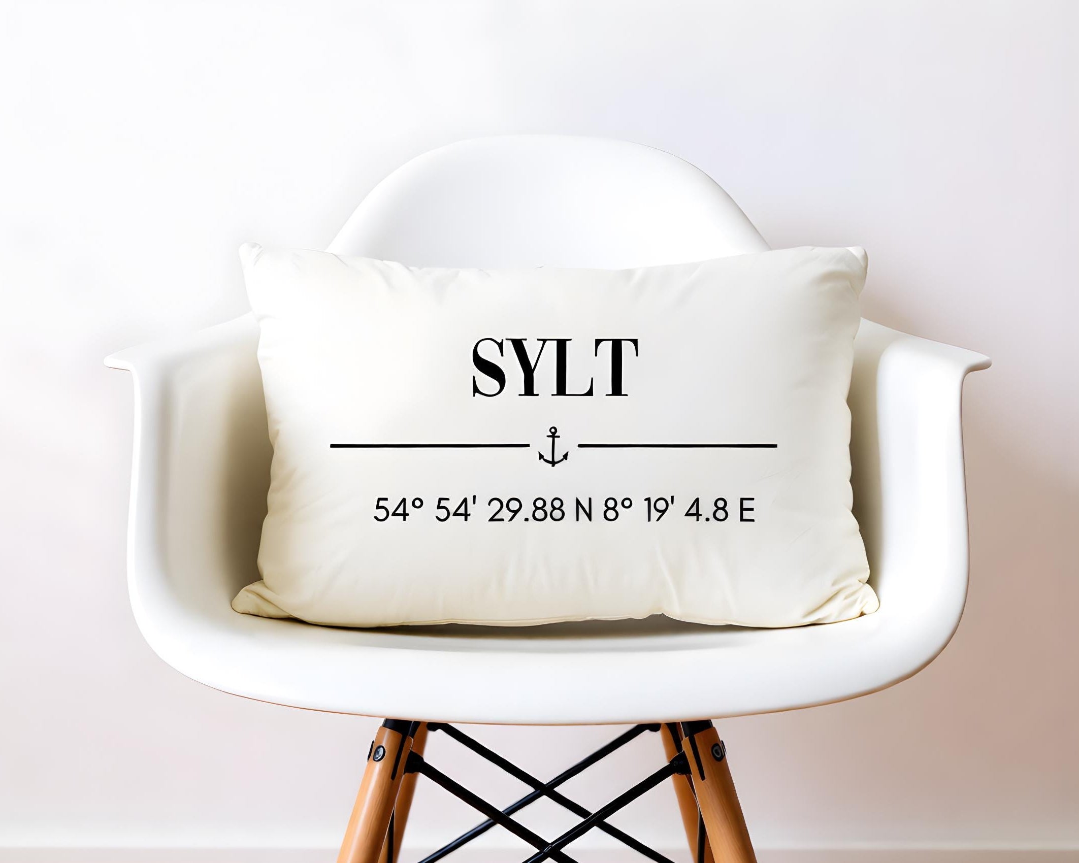 Kissen | Sylt | Kissenbezug 30 x 50 cm | Baumwolle | Koordinaten | Anker | maritim | grau schwarz beige