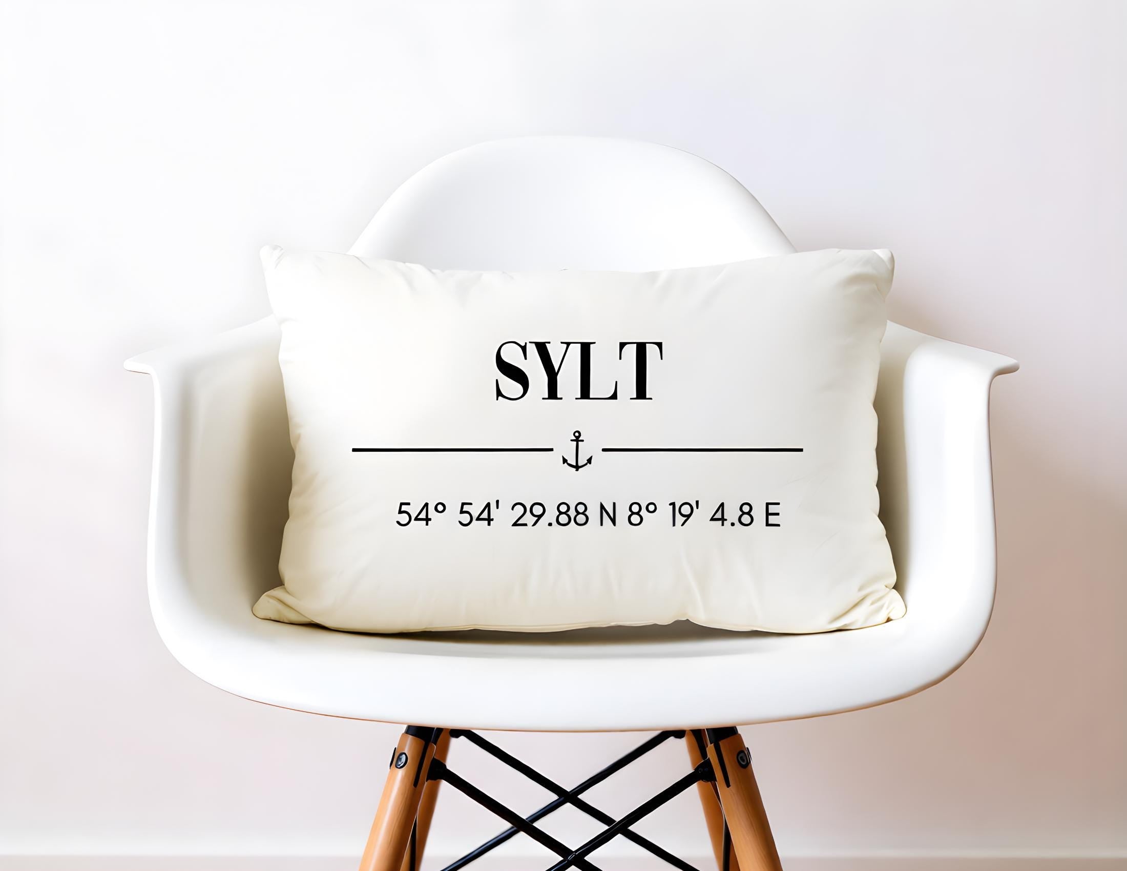 Kissen | Sylt | Kissenbezug 30 x 50 cm | Baumwolle | Koordinaten | Anker | maritim | grau schwarz beige