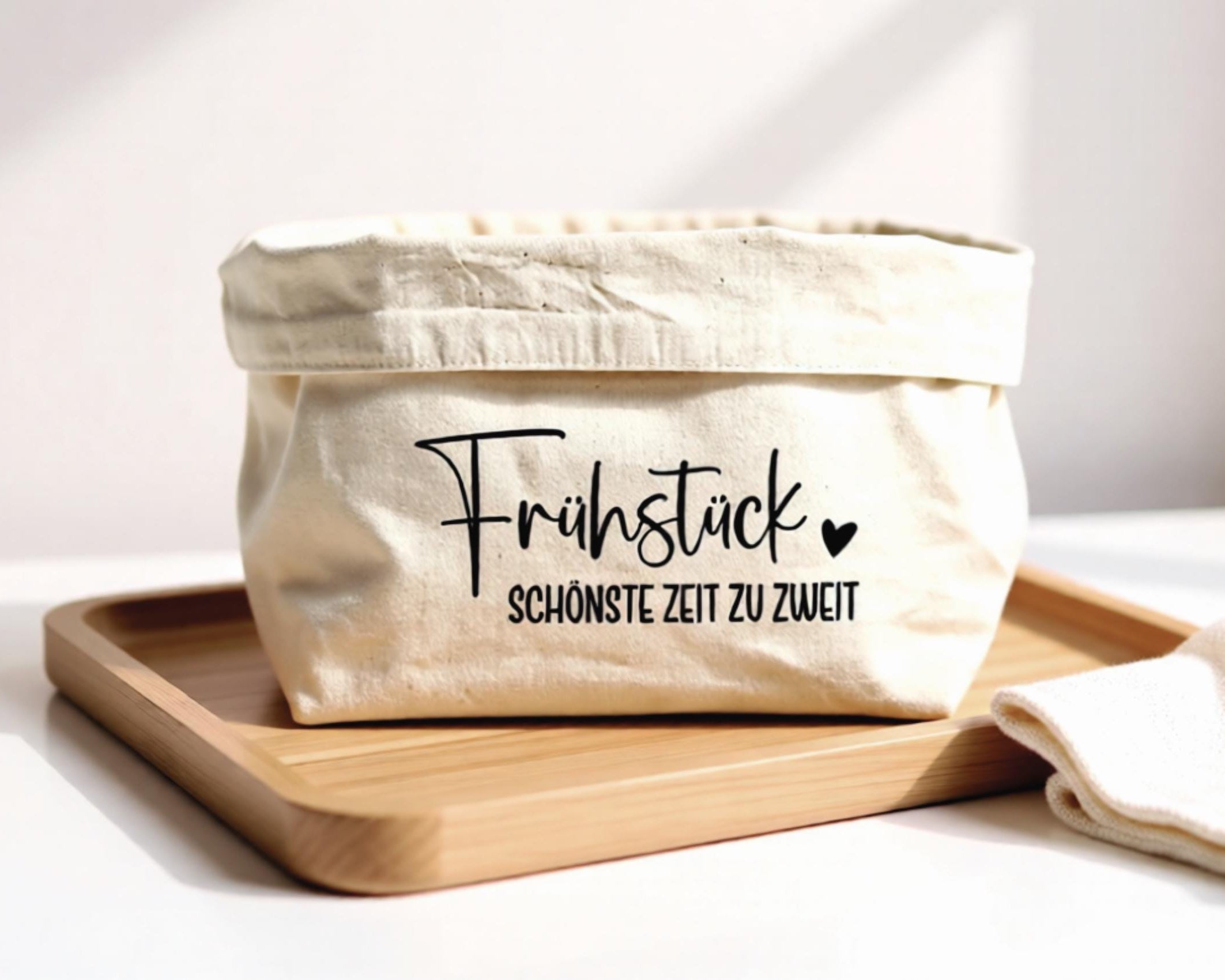 Brotkörbchen personalisiert | beiger Stoffkorb | Brotkorb | mit Beschriftung Frühstück und Namen