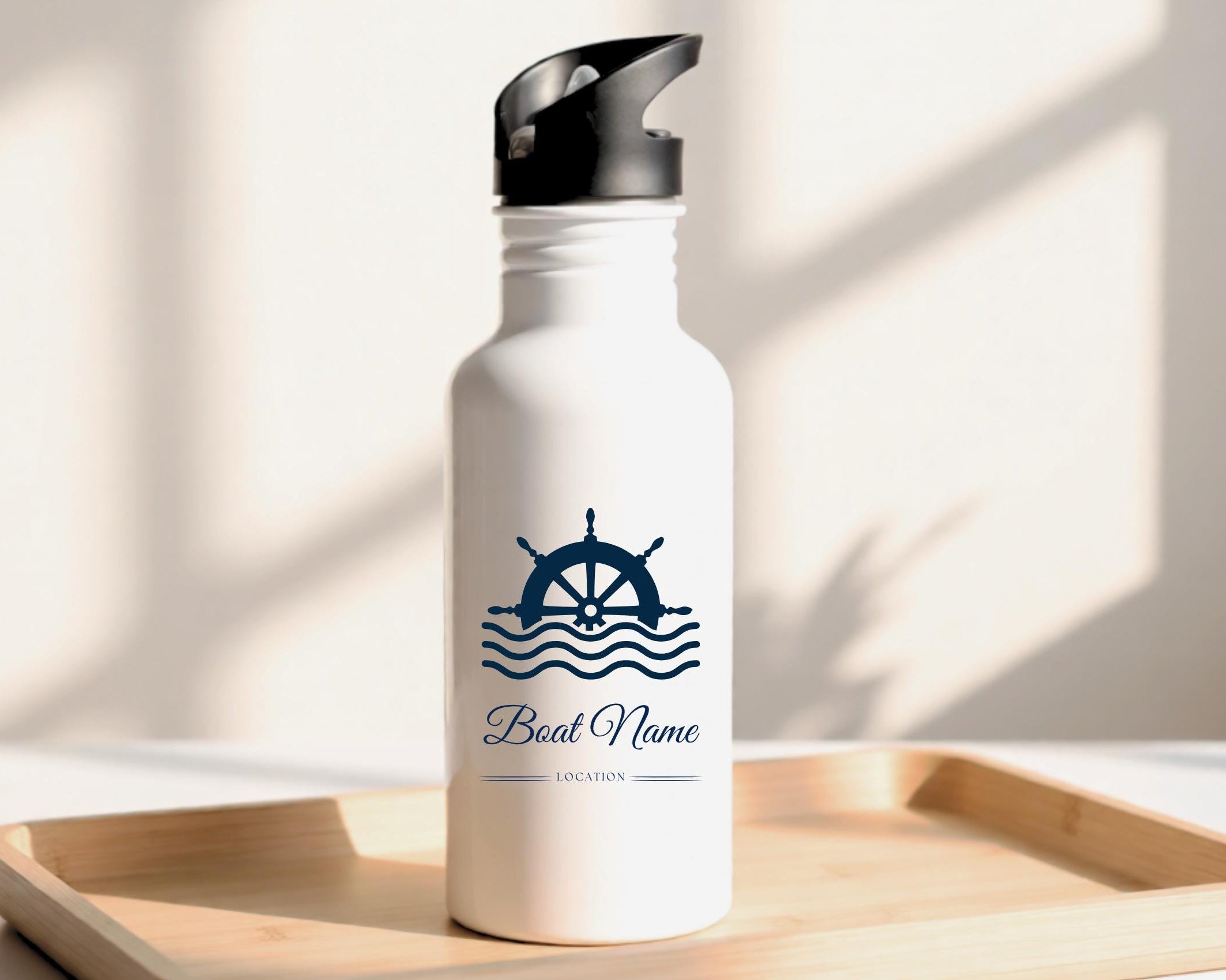 Edelstahl Trinkflasche | Boots Name maritimes Design | Flasche unzerbrechlich | Personalisierbar Geschenk Bootsbesitzer