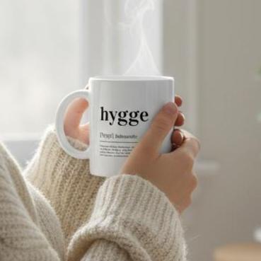 Hygge Definition Tasse - Weiße Keramiktasse für gemütliche Momente - Spülmaschinen- und mikrowellenfest