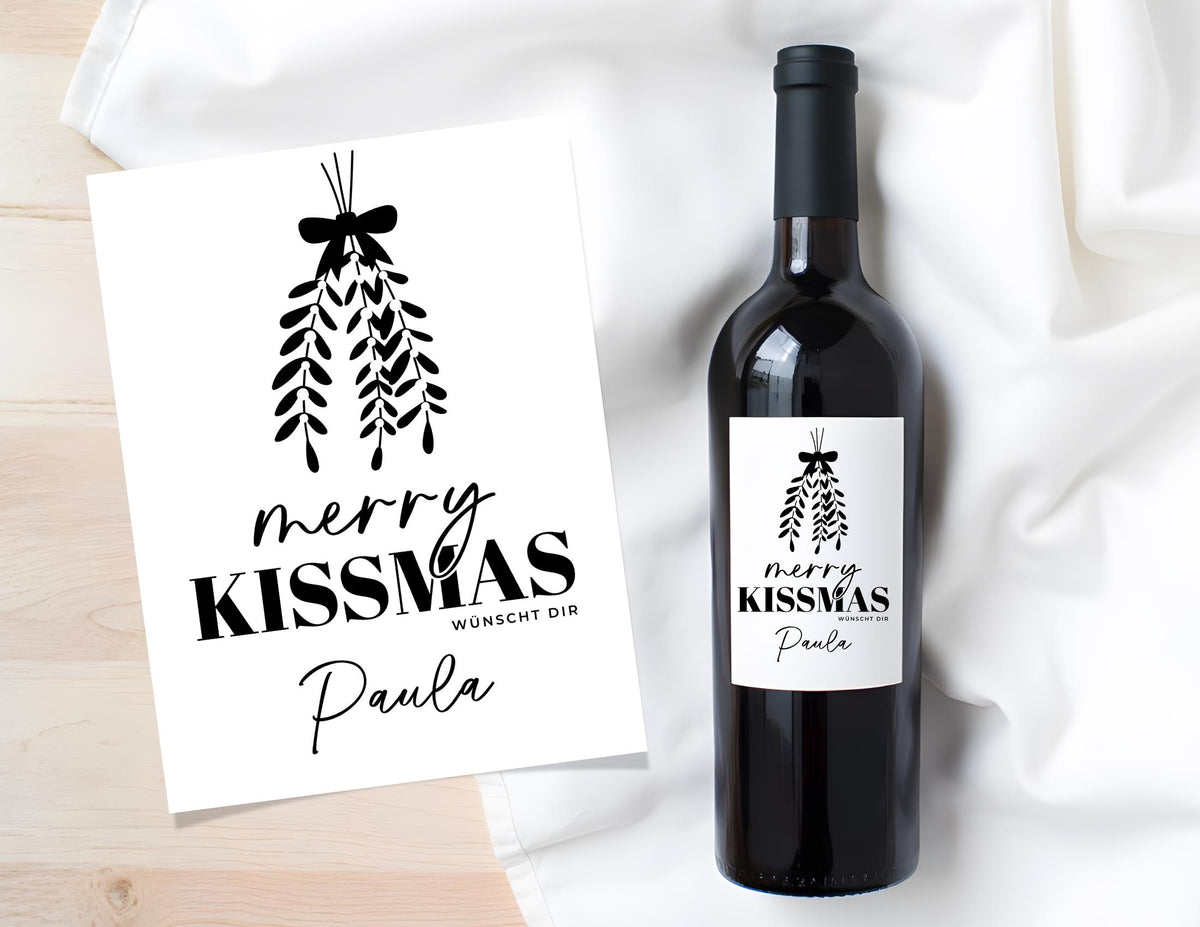 Weihnachten Wein Etikett | Personalisiertes Mitbringsel | Merry Kissmas | Weinlabel Weinflasche