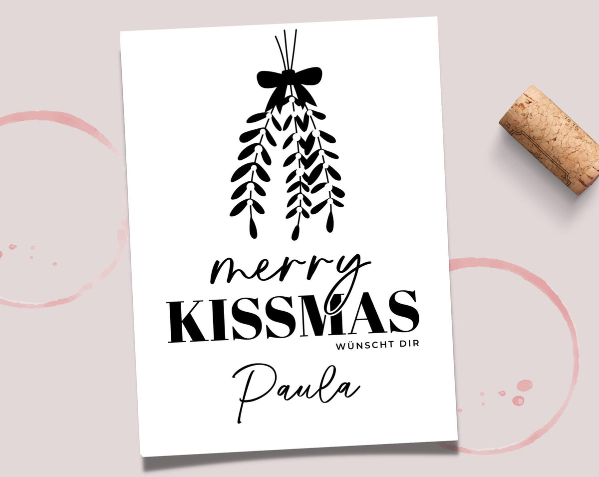 Weihnachten Wein Etikett | Personalisiertes Mitbringsel | Merry Kissmas | Weinlabel Weinflasche