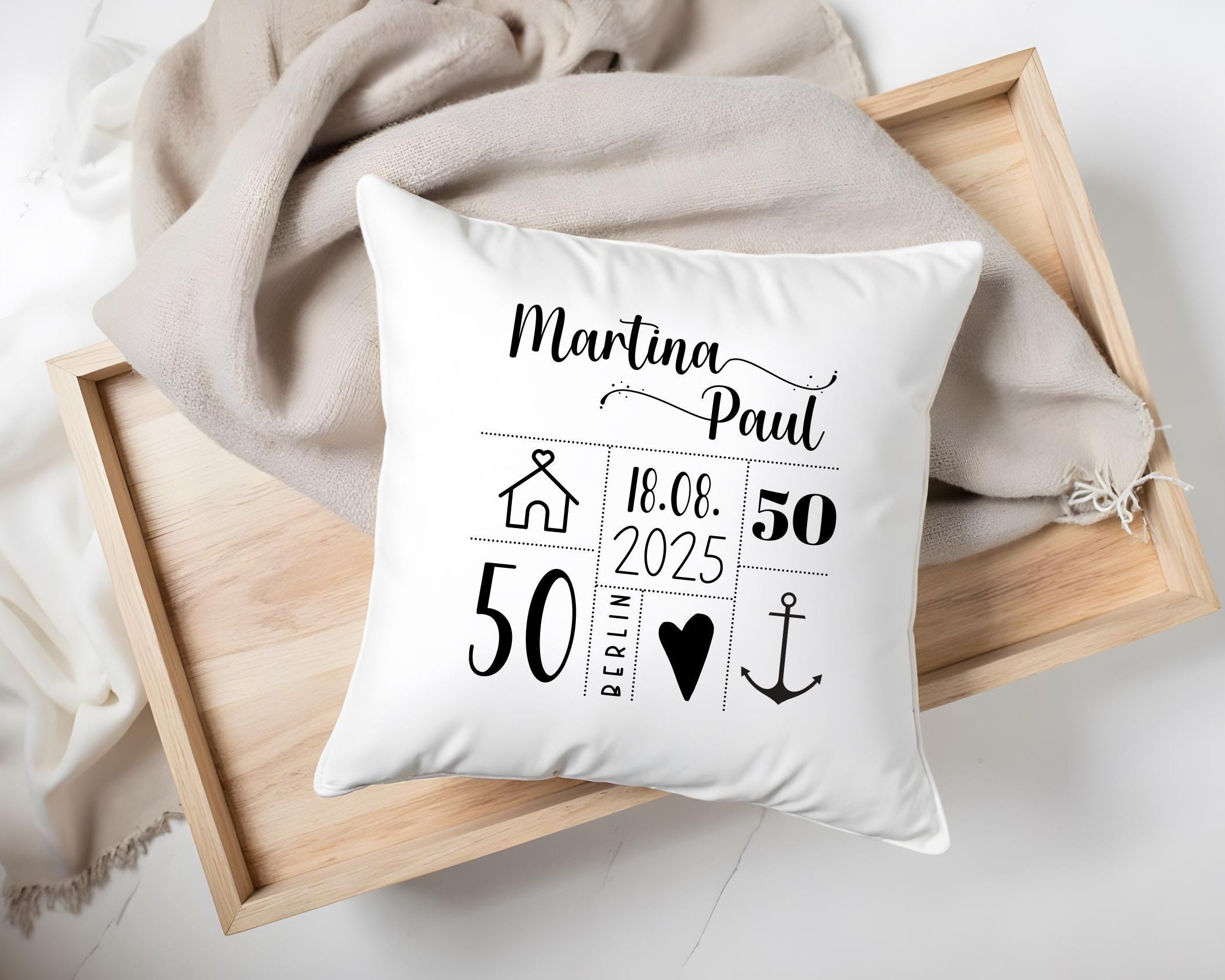 Hochzeitskissen | personalisiert | 40 x 40 cm | Kissen als individuelles Geschenk Goldene oder Silberne Hochzeit