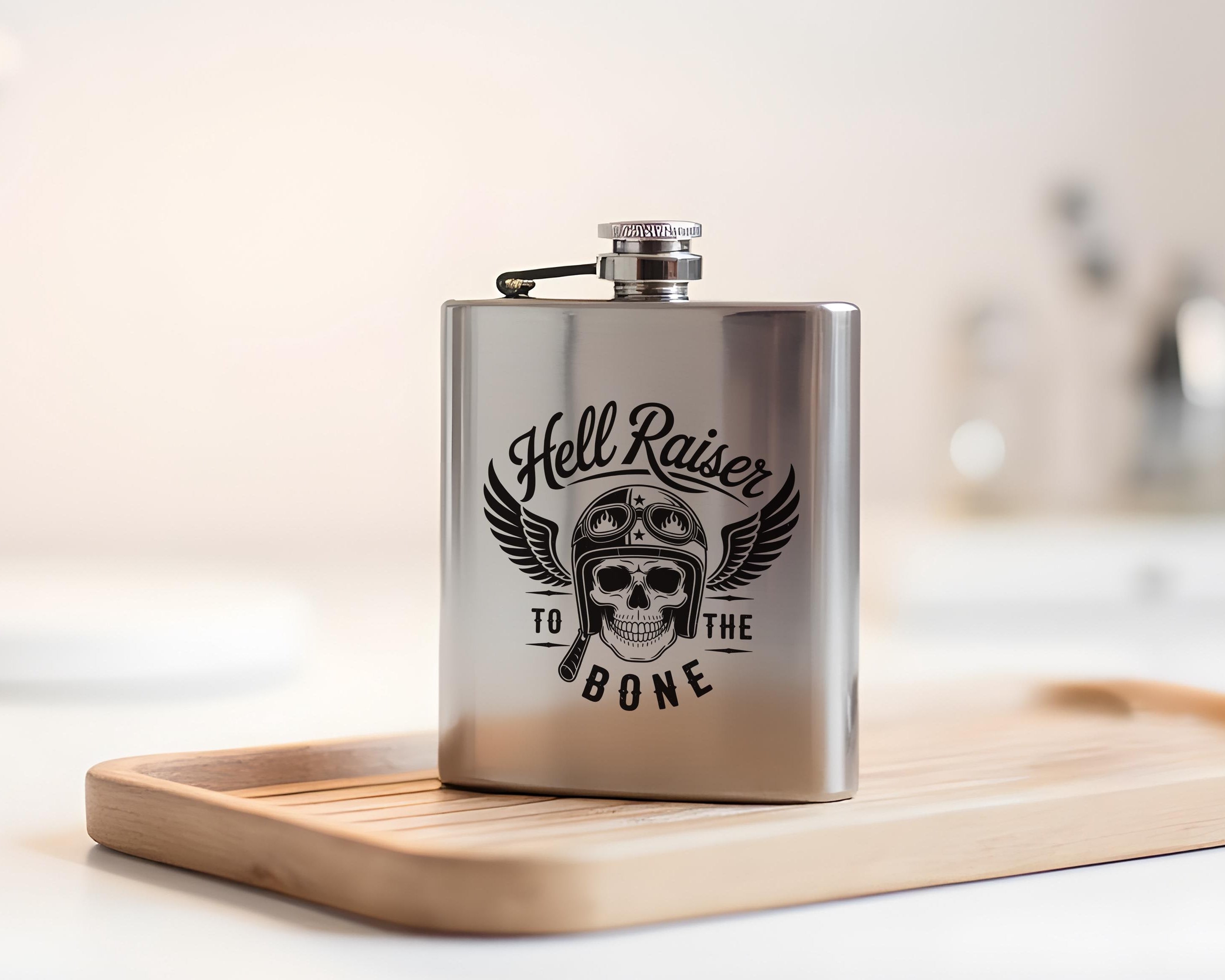Flachmann | Hell Raiser | Geschenk für Biker | Trinkflasche Edelstahl Motorrad Fahrer Geschenk