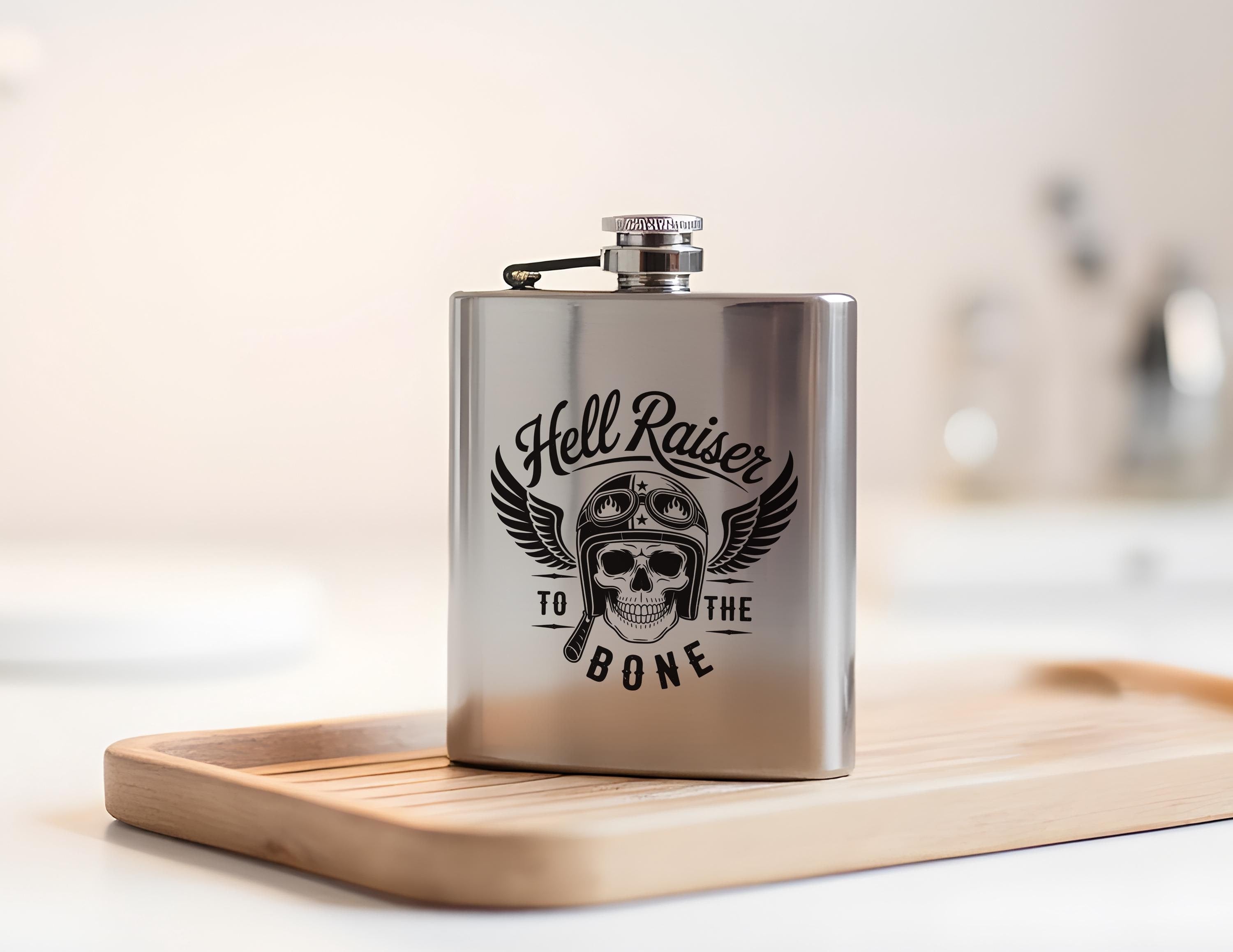 Flachmann | Hell Raiser | Geschenk für Biker | Trinkflasche Edelstahl Motorrad Fahrer Geschenk