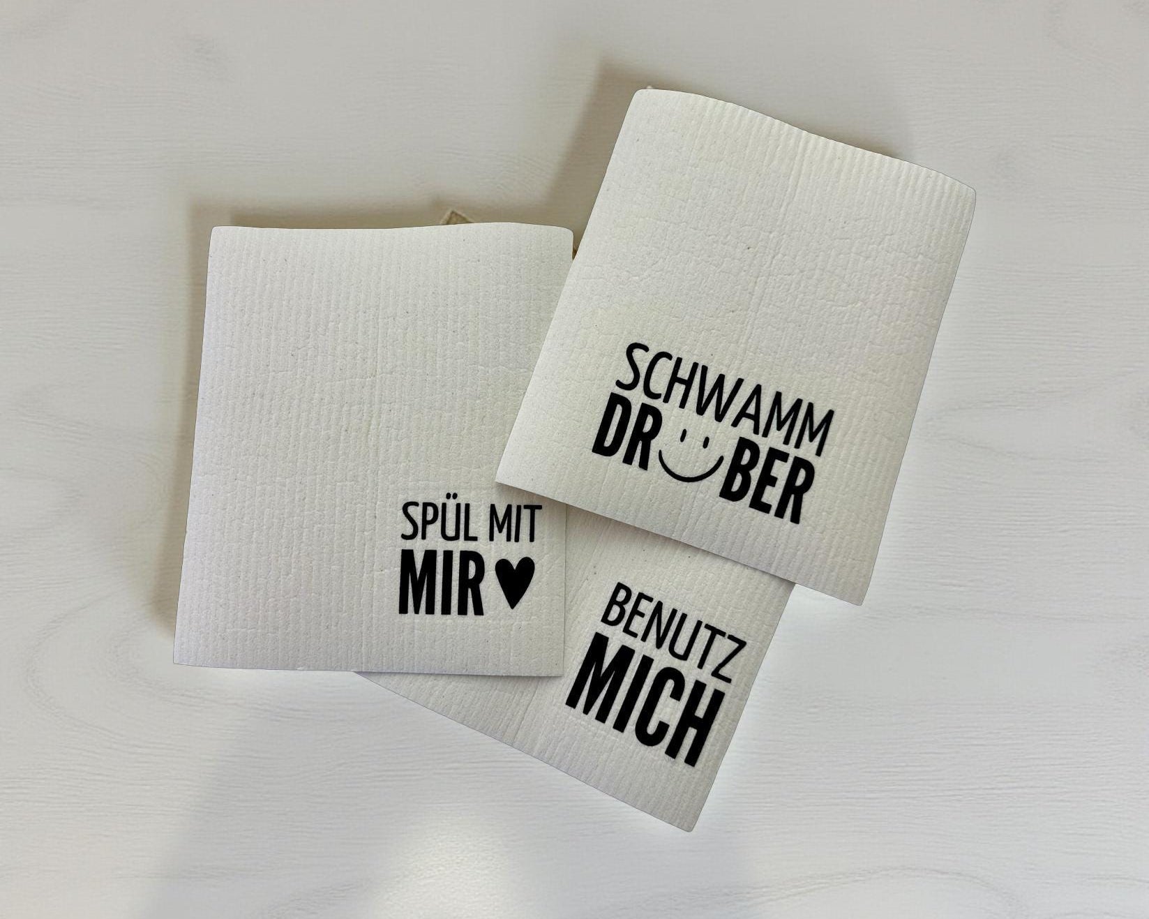 Lustige Schwammtücher 3er Set | Schwammtuch mit Spruch | Spüllappen | Wischtuch weiß | kleines Geschenk Mitbringsel | Öko | waschbar