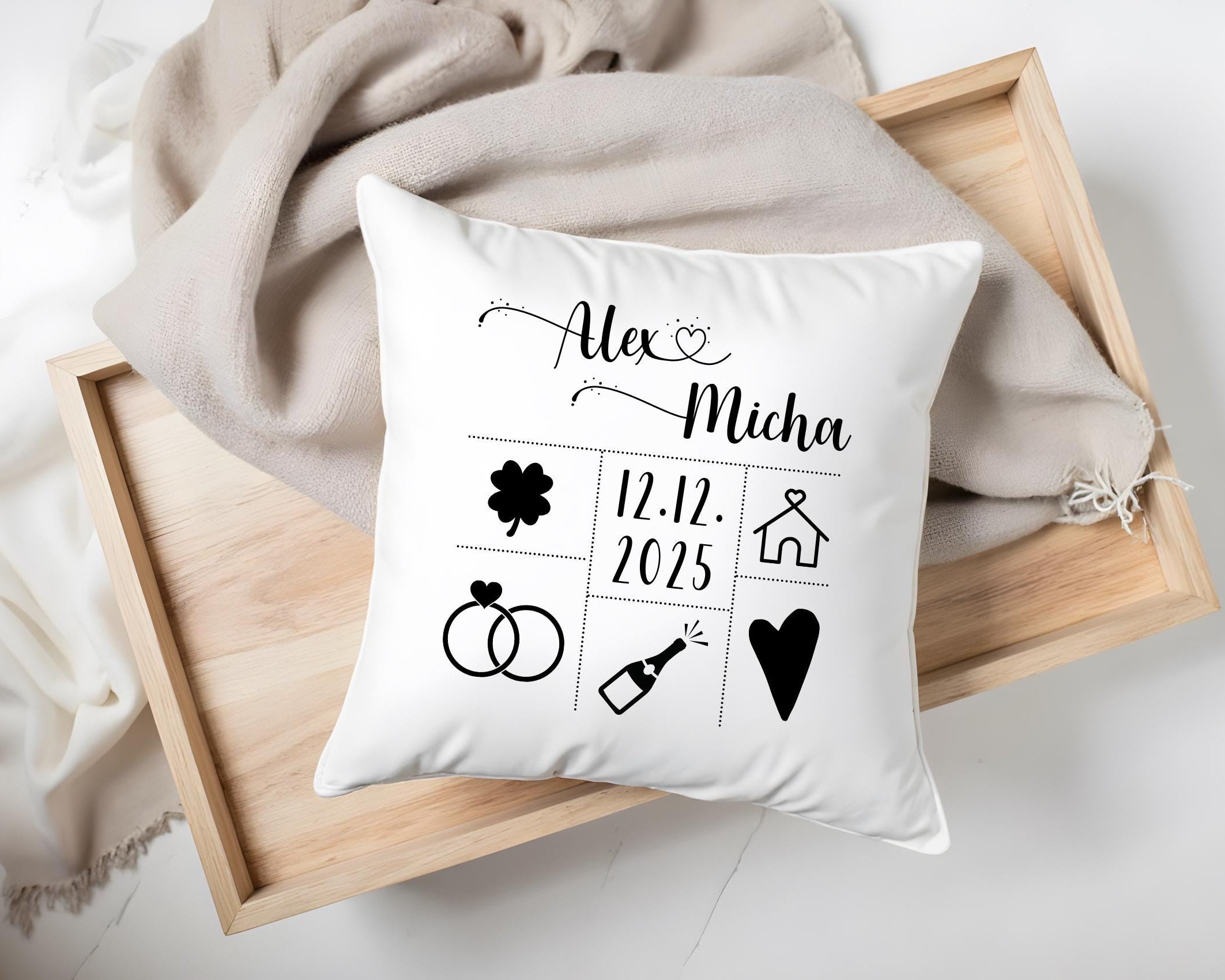 Hochzeitskissen | personalisiert | 40 x 40 cm | Kissen als individuelles Geschenk Goldene oder Silberne Hochzeit